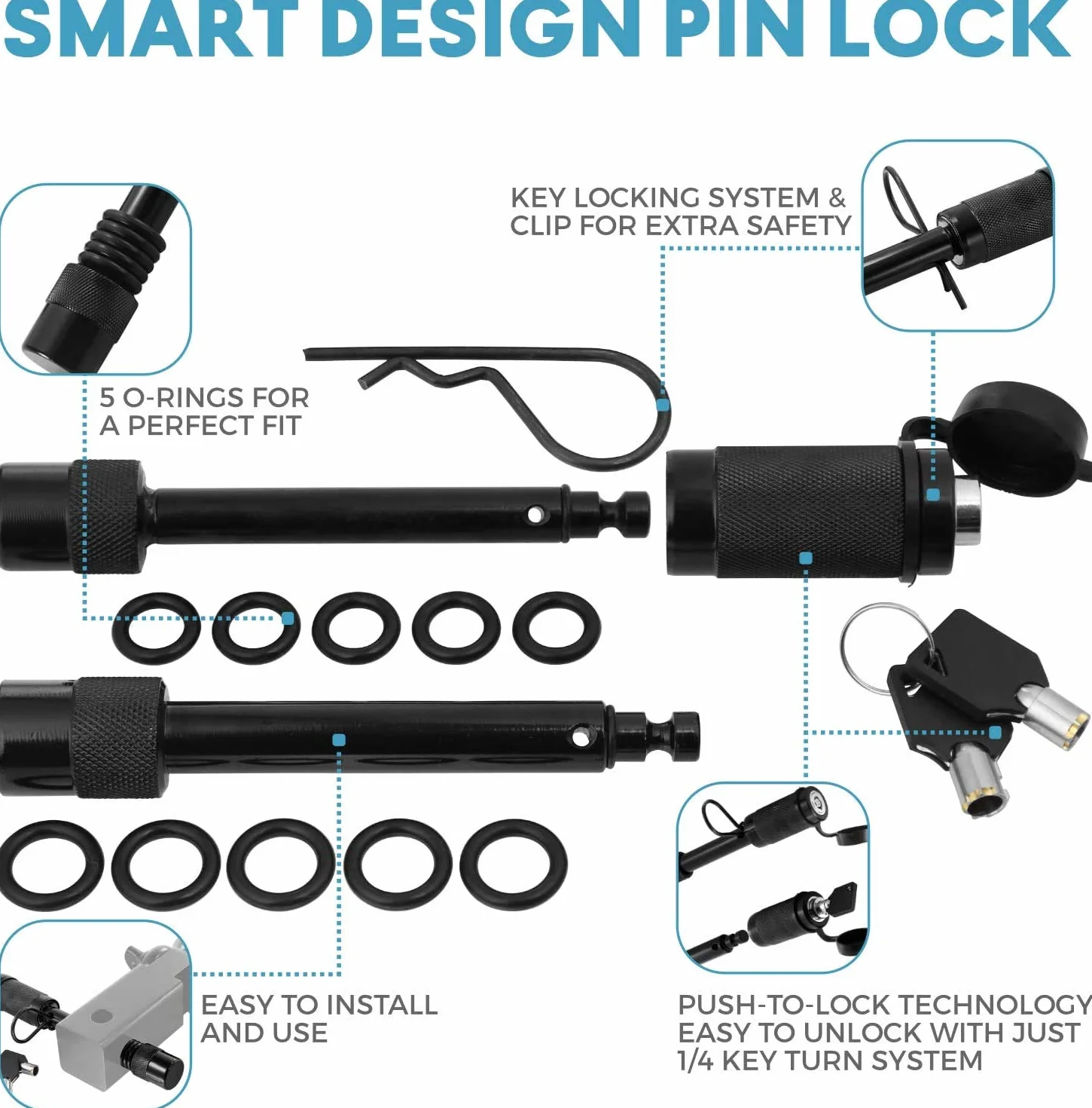 Namvo Trailer Hitch Lock Pin zestaw 1/2" i 5/8" z klipsem zabezpieczaj?cym, dziesi?? pier?cieni uszczelniaj?cych i dwoma kluczami