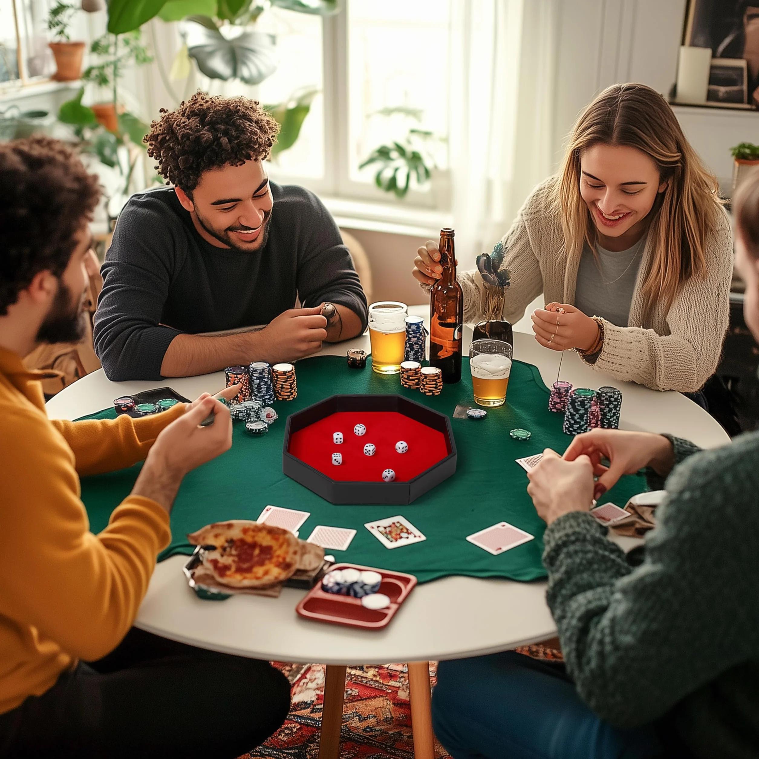 Belle Vous Ośmiokątna Czarna Tacka na Kości do Gry z Czarnej Ekoskóry Wyłożona Czerwonym Miękkim Aksamitem – Taca na Kości do Gier Planszowych Takich jak RPG i DND/D&D – Tacka na Biżuterię