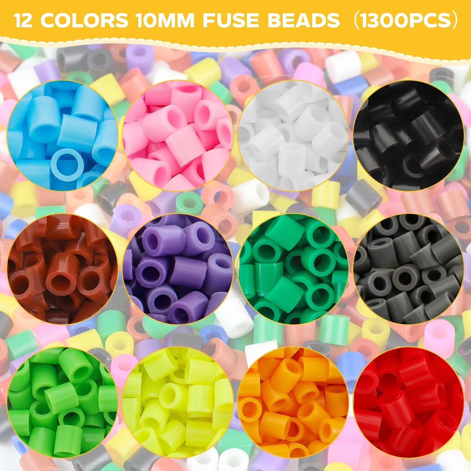 Zocipro Zestaw 1300 szt. koraliki do prasowania, 14 kolorów 10 mm odlewane koraliki z etui, Pegboard, papier do prasowania, małe akcesoria, zestaw do zabawy dla dzieci DIY