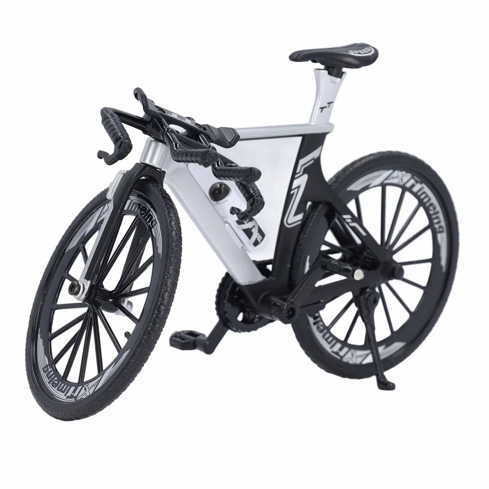 CHICIRIS Model Roweru Wyścigowego, Aluminiowy Rower Wyścigowy z podwójną kierownicą, Przesuwnym Układem Kierowniczym, Metalowa Zabawka Rowerowa dla Dzieci Prezent Urodzinowy (czarny biały)