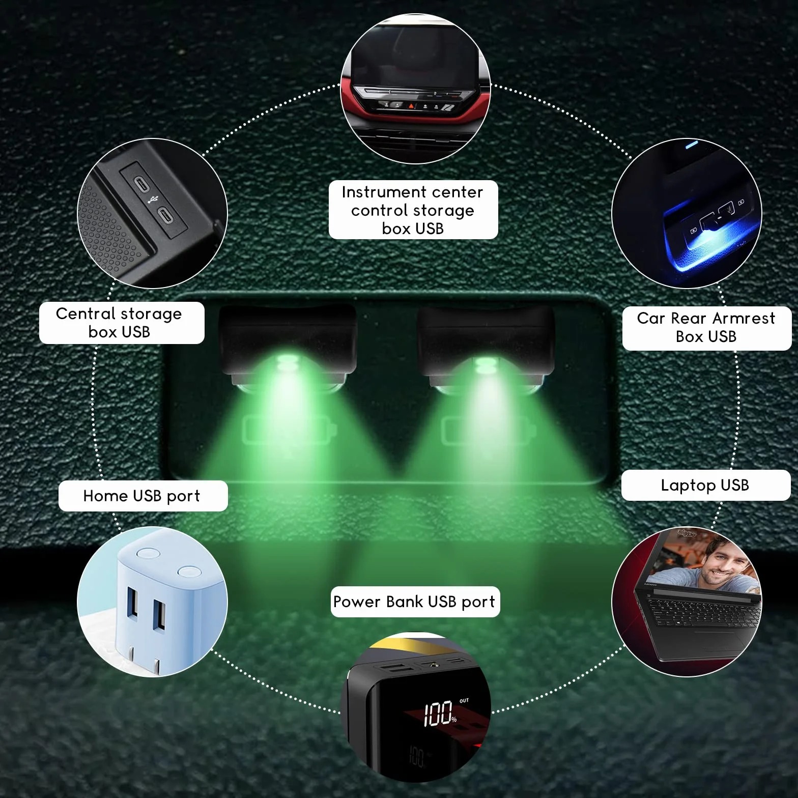4 sztuki mini USB LED oświetlenie samochodowe RVB nastrojowe światło 7 kolorów do wnętrza samochodu, atmosfery pomieszczenia i lampki nocnej