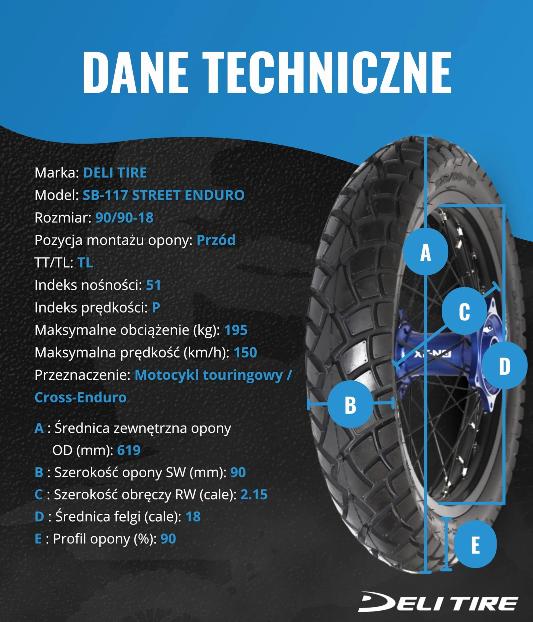 Opony Deli SB-117 Street Enduro 90/90-18 TL całoroczna nowa