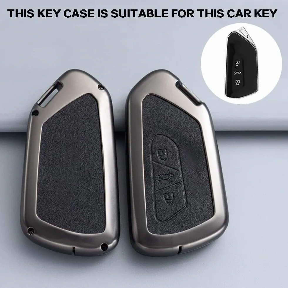 Obudowa na kluczyki samochodowe VW Volkswagen ID3 ID4 Seat Leon MK4 Golf 8 GTI Skoda Octavia Tarraco Ateca 3-przyciskowa ze stopu aluminium skóra czarny
