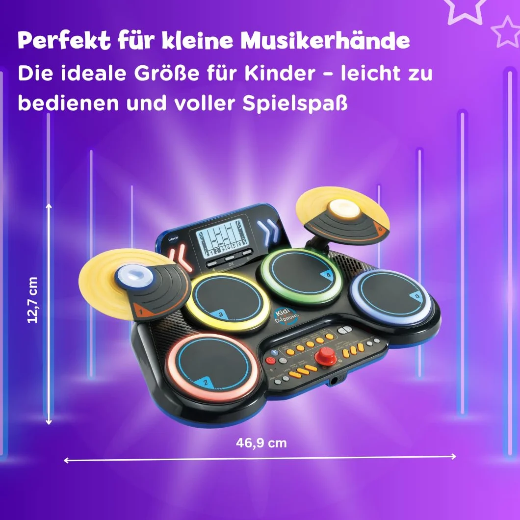 VTech Kidi DJ Drums – elektroniczna perkusja z efektami świetlnymi i trybem nauki – dla dzieci w wieku 6-12 lat