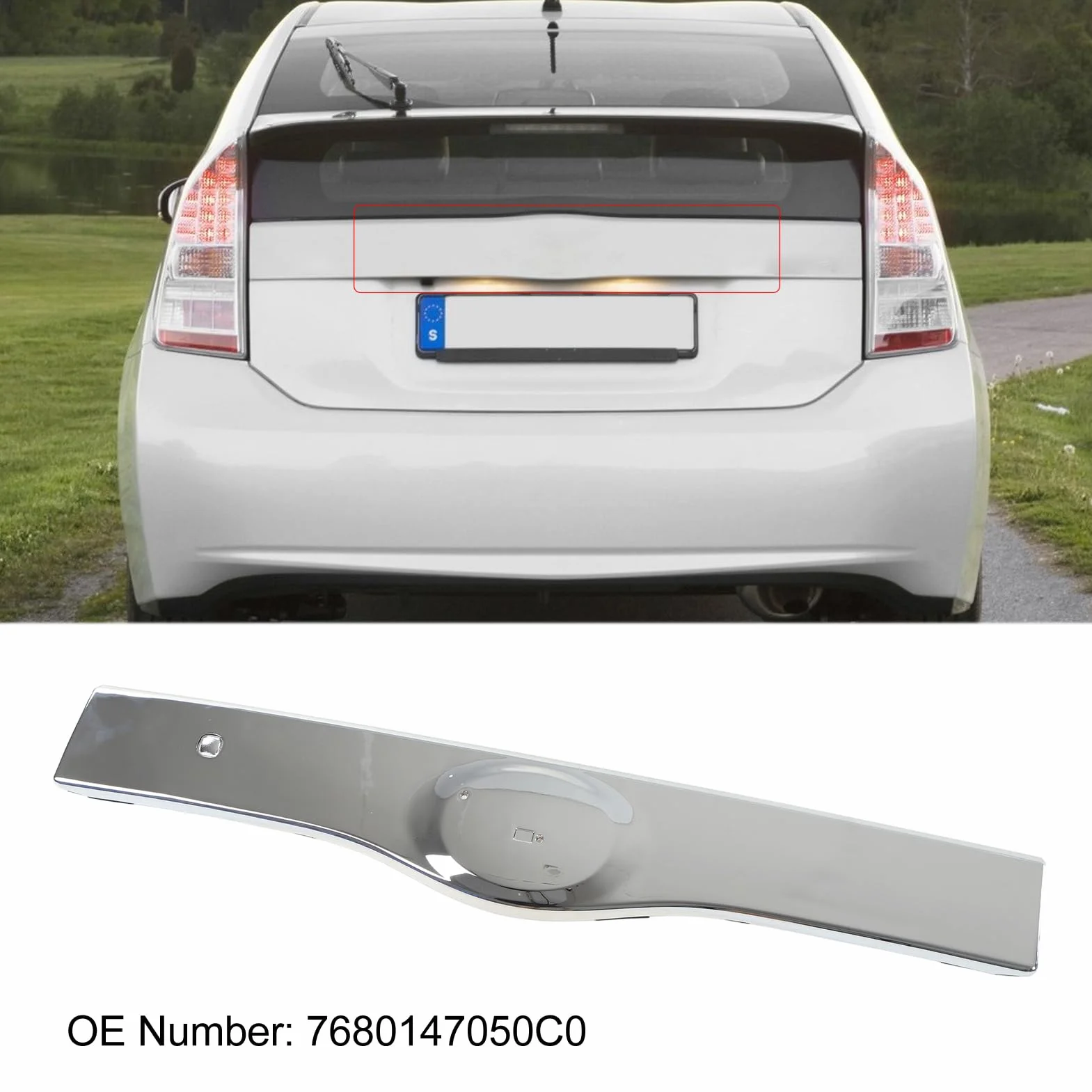 Osłona klamki drewniane klapy dla Prius 2004-2009 - Zamiennik OEM 7680147050C0 - Ozdoba klamki bagażnika dla Prius XW20 (Galwanizowane)