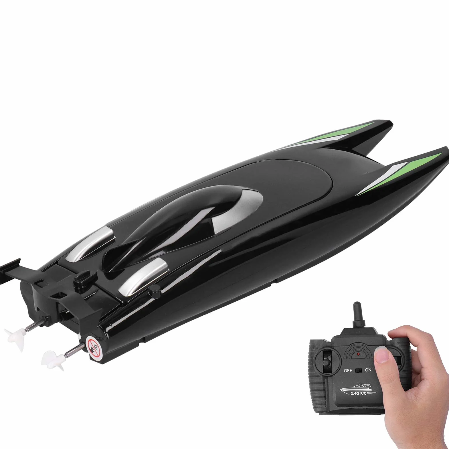 Zabawka ochronna 2,4 G RC Boat, 30 ładowalna łódź wyścigowa o dużej prędkości? Podwójny silnik pilot zdalnego sterowania zabawki motorowe dla dorosłych i dzieci (czarny)