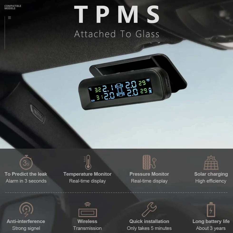 Jansite TPMS solarny system kontroli ciśnienia w oponach 22–87 Psi 4 czujniki zewnętrzne bezprzewodowy alarm
