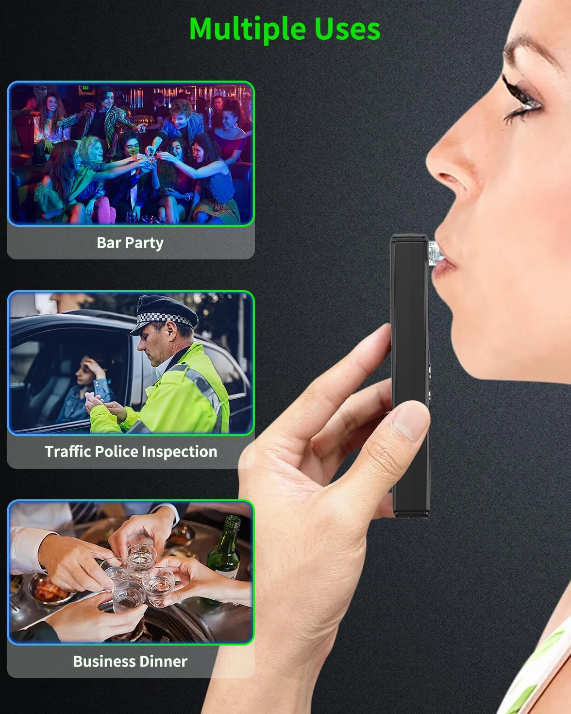 Akdomart Alkomat Police Dokładny, wysoce precyzyjny alkomat z 10 ustnikami, profesjonalny tester alkoholu z cyfrowym wyświetlaczem LCD, przenośny alkomat do użytku domowego i imprezowego