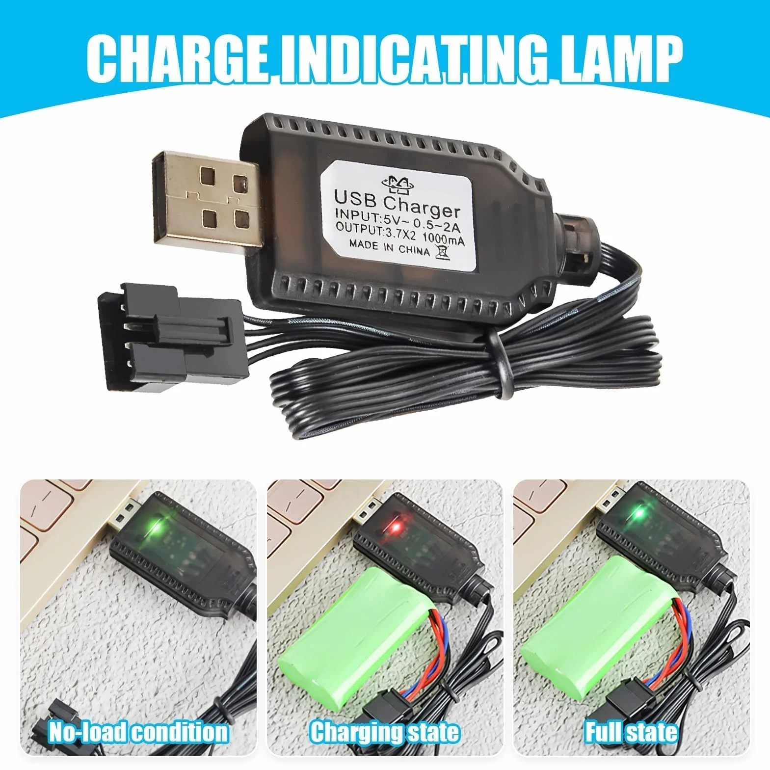 Kabel USB do ładowania RC Ładowarka uniwersalna z wtyczką SM-4P do akumulatora 2S 7,4 V LiPo kompatybilny z samochodem RC / samochodem / samolotem / dronem / RC i innymi zdalnie sterowanymi zabawkami