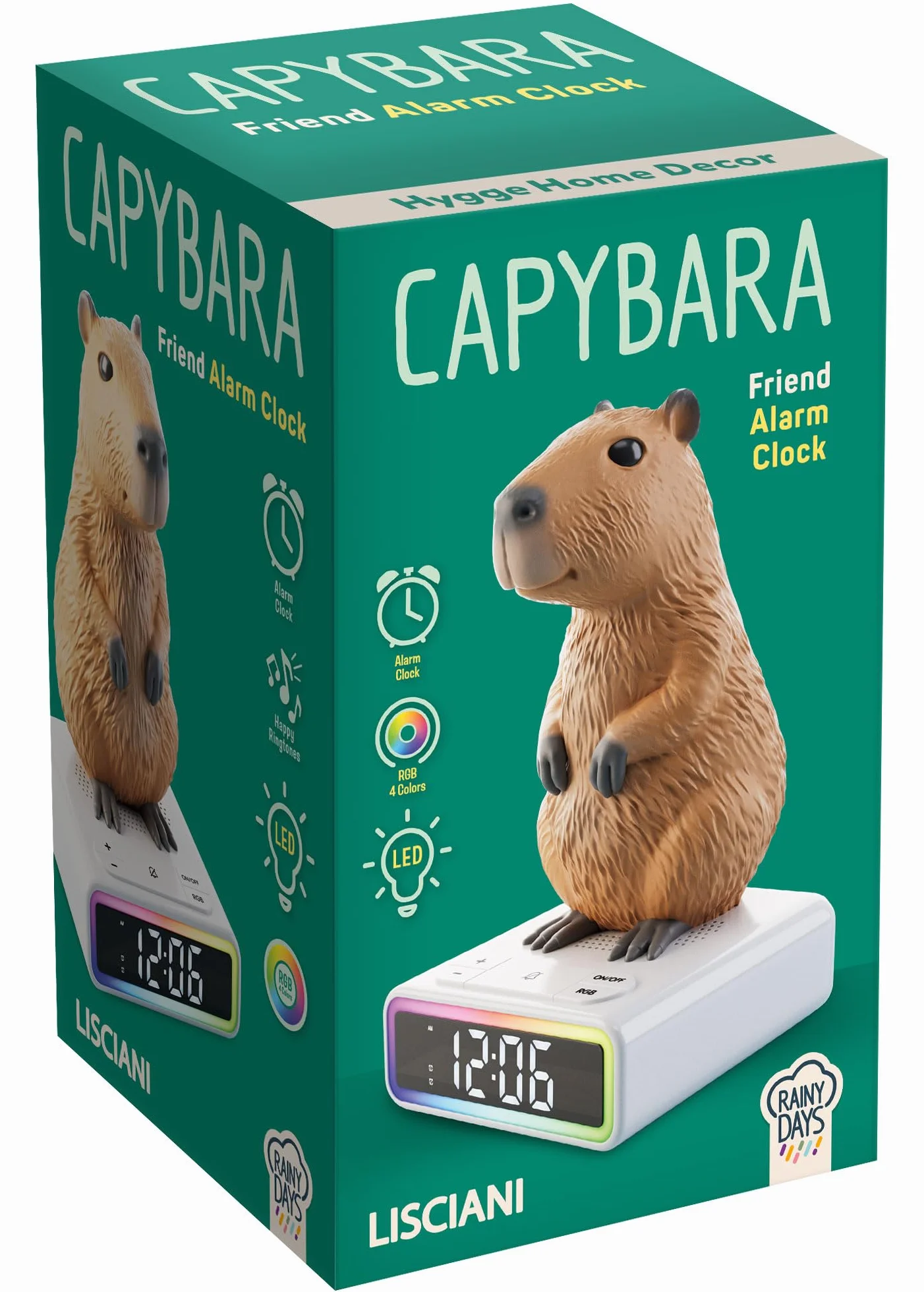 Lisciani RAINY DAYS Capybara, cyfrowy budzik RGB LED, wielokolorowe nastrojowe światło, zabawne dzwonki, aktywność bez ekranu dla nastolatków od 12 lat, promuje autonomię i rytm