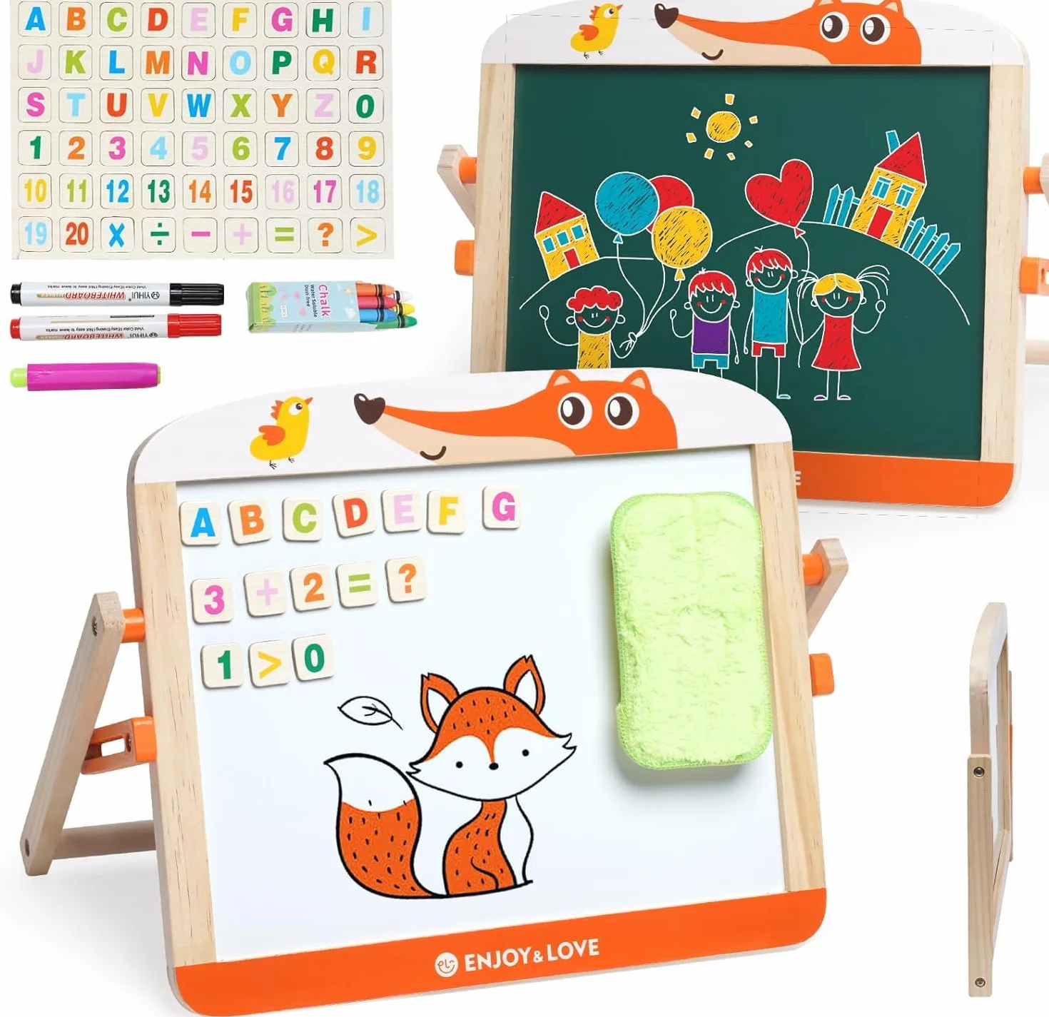 Tablica dziecięca z drewna – mini tablica suchościeralna, sztaluga z liczbą dodawaną i odejmowaniem dla dzieci od 3 roku życia +
