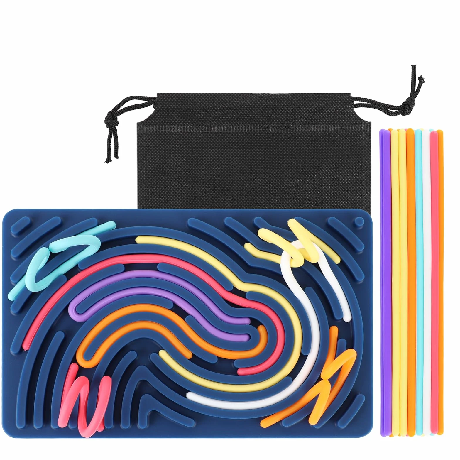 ddLUCK Sensoryczne Zabawki Activity Board, Silikonowe Sensoryczne Zabawki Fidget Do Autyzmu, Stres, ADHD, Gry Na Lęk Dla Dzieci Od 3 Roku Życia I Dorosłych, Z Torbą Podróżną I 20 Sznurami