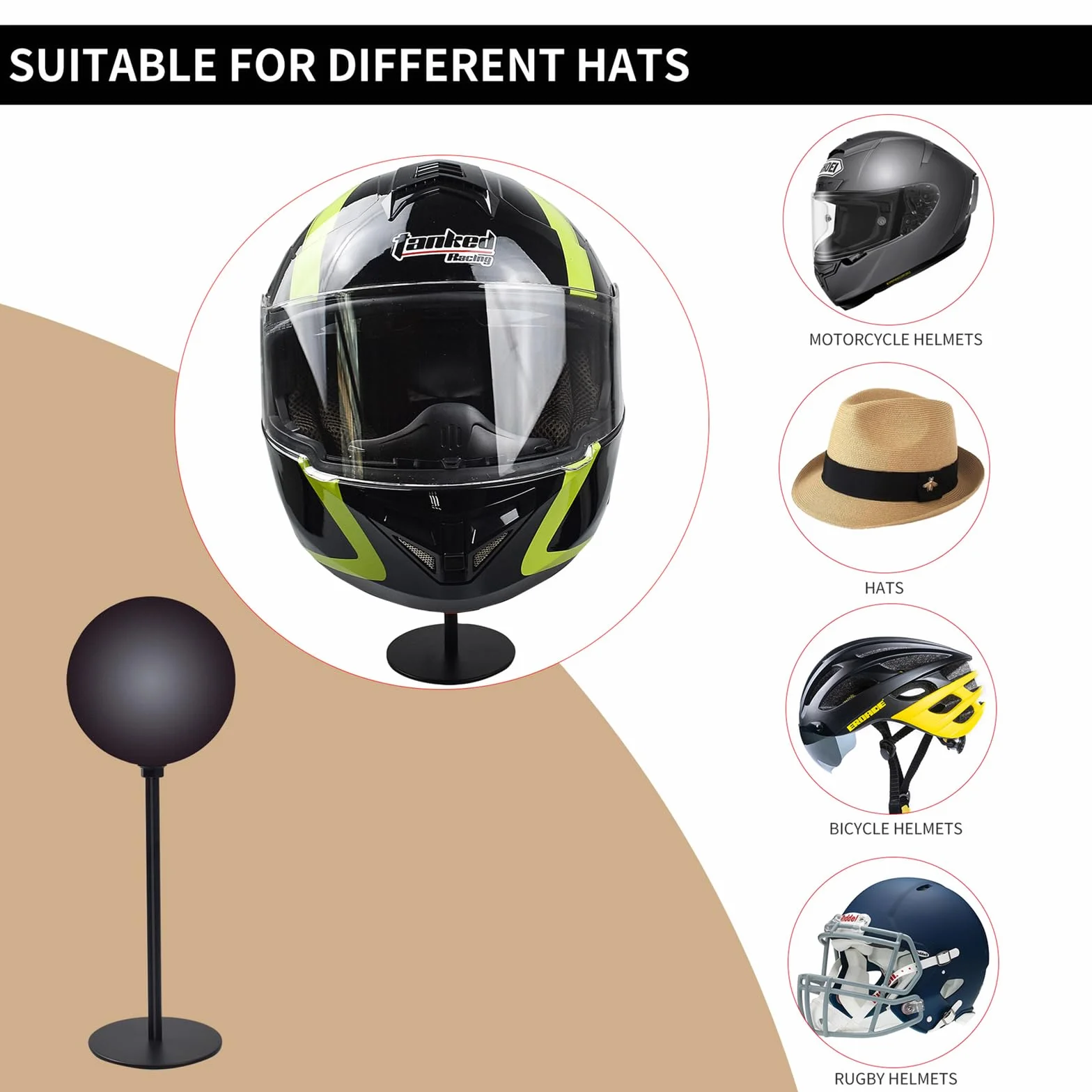 Uchwyt ścienny na kask motocyklowy obrót 180°, czarny