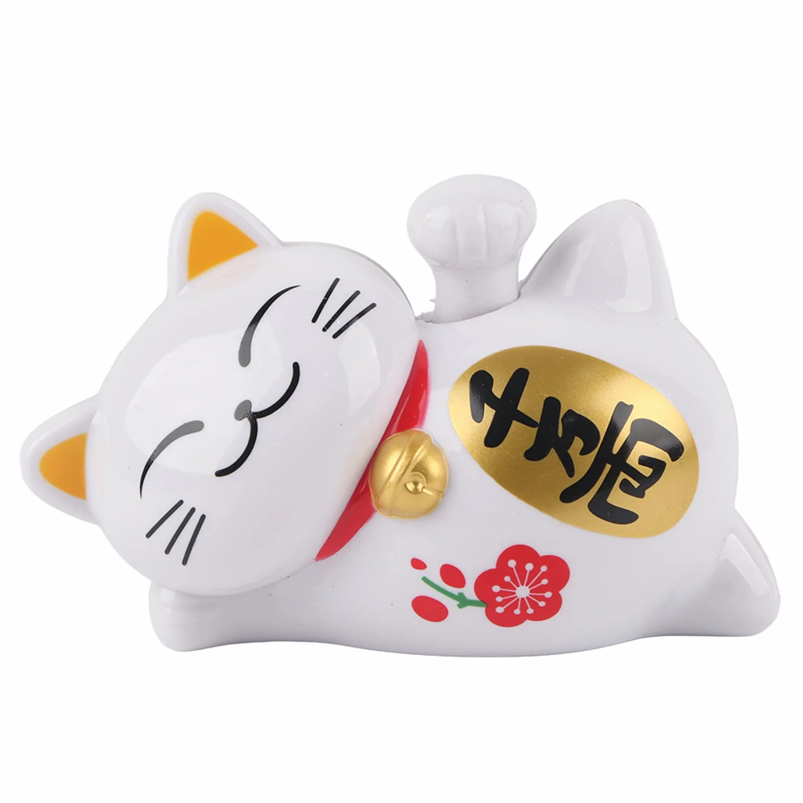Solarbetriebene Maneki Neko LuckyCat Fortune Begr¨¹?ung Winken Arm Up Faule Liegen Reichtum Fortune Cat Home Stores Auto Feng Shui Dekor Wei?(# 2)