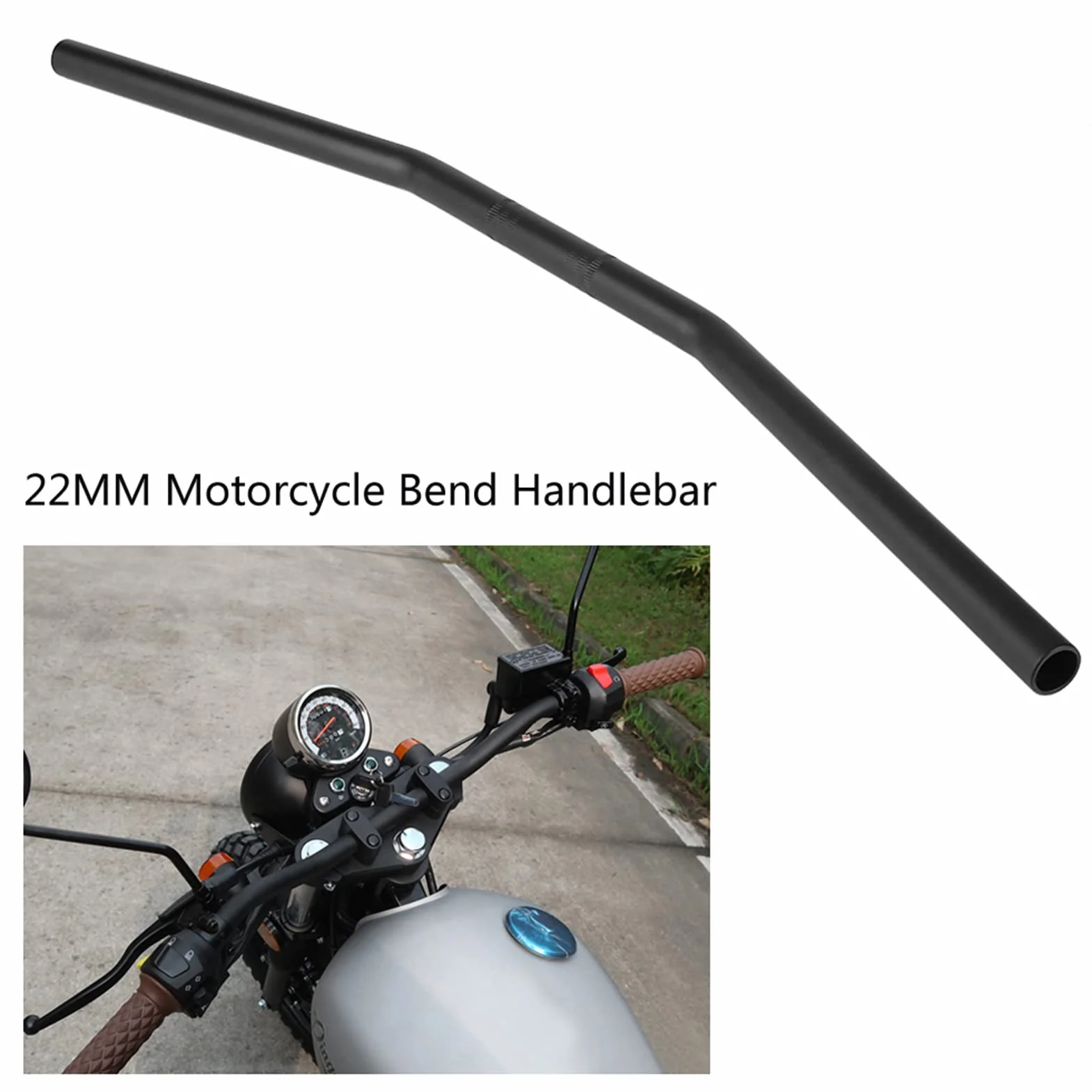 Kierownica motocykla, Akozon 7/8 cala 22MM Czarna srebrna zakrzywiona kierownica Moto Prosty drążek (czarny)