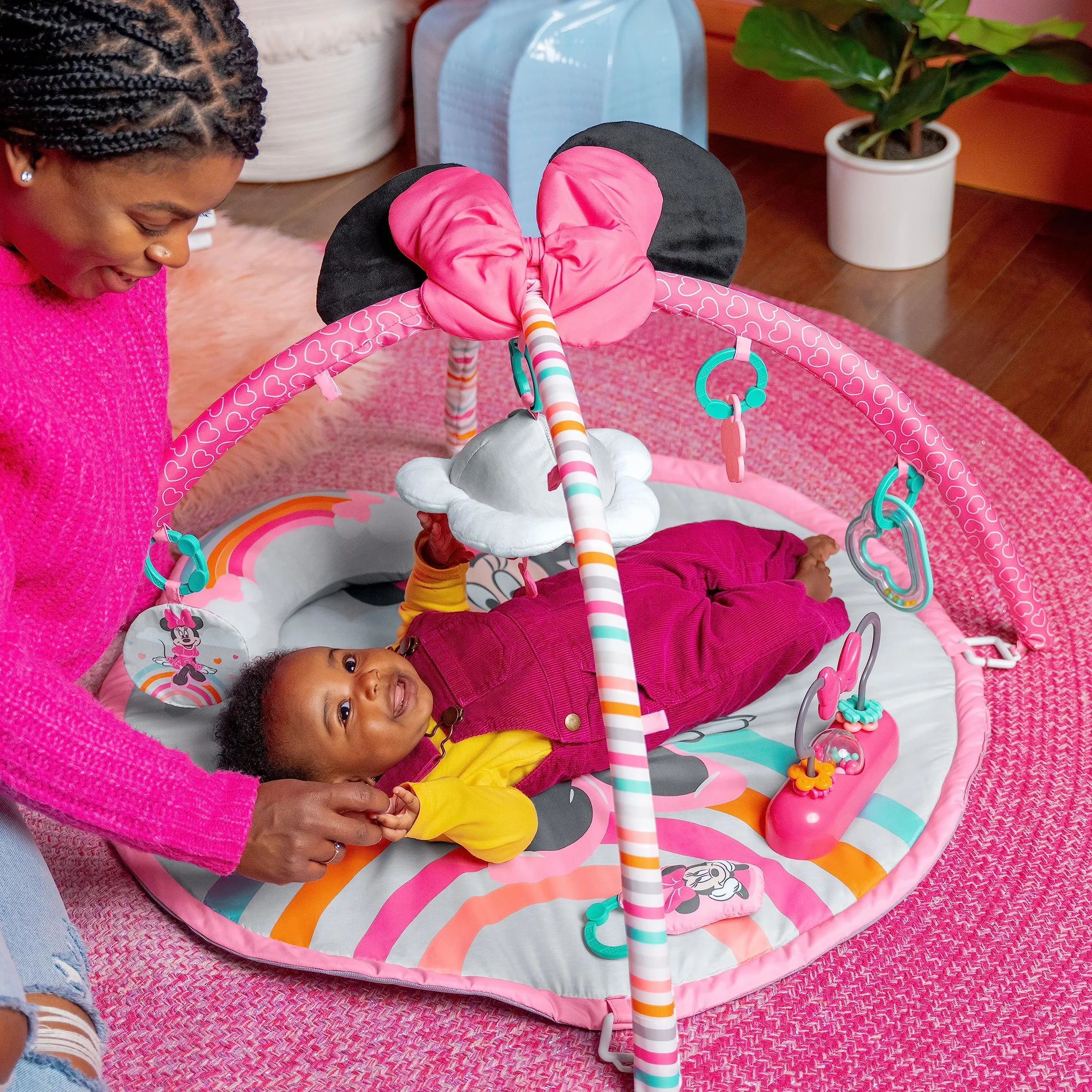 Bright Starts, Disney Baby MINNIE MOUSE Forever Besties z muzyką i światłami, róża, noworodki i nie tylko