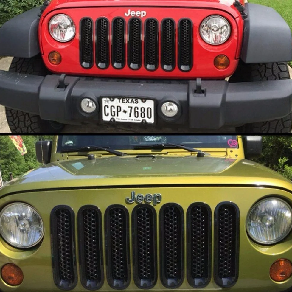 KATUR Czarny zestaw wkładek siatkowych z przodu do Jeep Wrangler JK 2007-2015