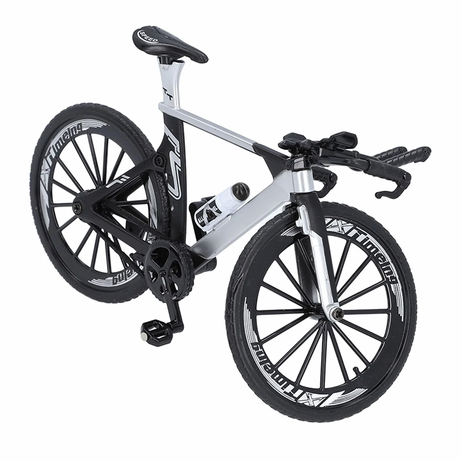 CHICIRIS Model Roweru Wyścigowego, Aluminiowy Rower Wyścigowy z podwójną kierownicą, Przesuwnym Układem Kierowniczym, Metalowa Zabawka Rowerowa dla Dzieci Prezent Urodzinowy (czarny biały)