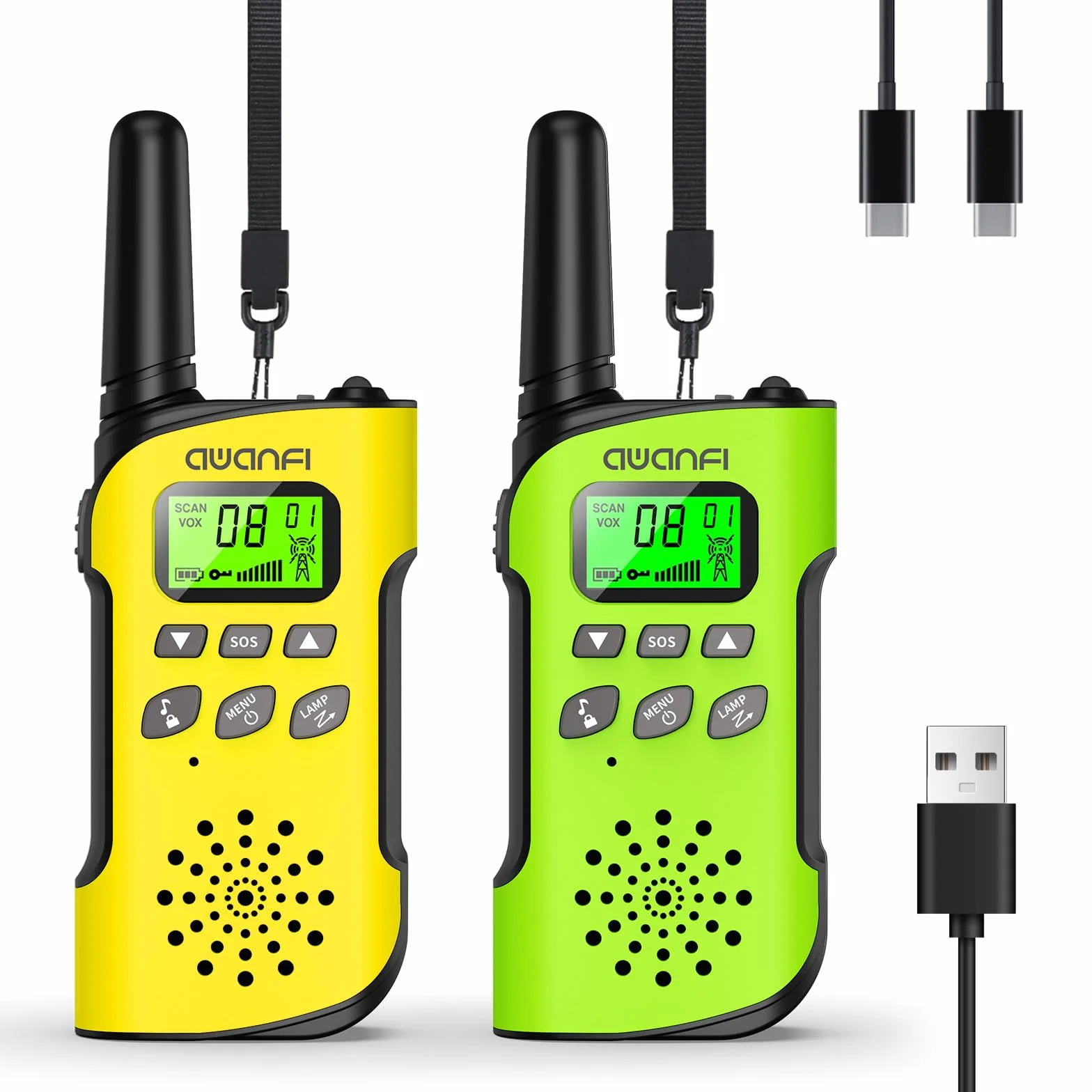 Walkie Talkie z Akumulatorem 1200mAh, Walkie Talkie dla Dzieci i Dorosłych, 16-Kanałowy Zestaw Radiowy, Walky Talky z Kablem ładującym Typu-C, Walkie Talki na Zewnątrz, Camping