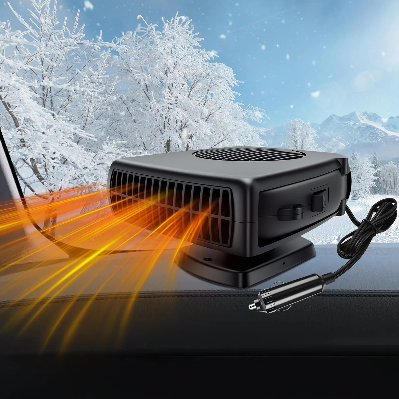 Ogrzewacz samochodowy 200 W 12 V obrotowy 360° przenośny termowentylator 2 w 1 ogrzewanie i chłodzenie