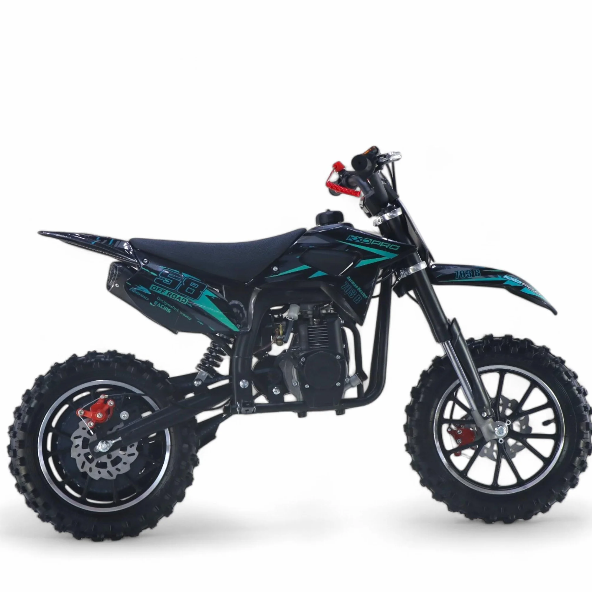 KXD 701A/706A/708A/703A /705 49 cm³ 2/4-suwowy Dirtbike Pocket Dirtbike Motocrossbike Motocross Motorrad Cross 49 cm³ silnik dirt bike Pocketbike (turkusowy, KXD 703B 4-suwowy 49 cm³ PullStarter