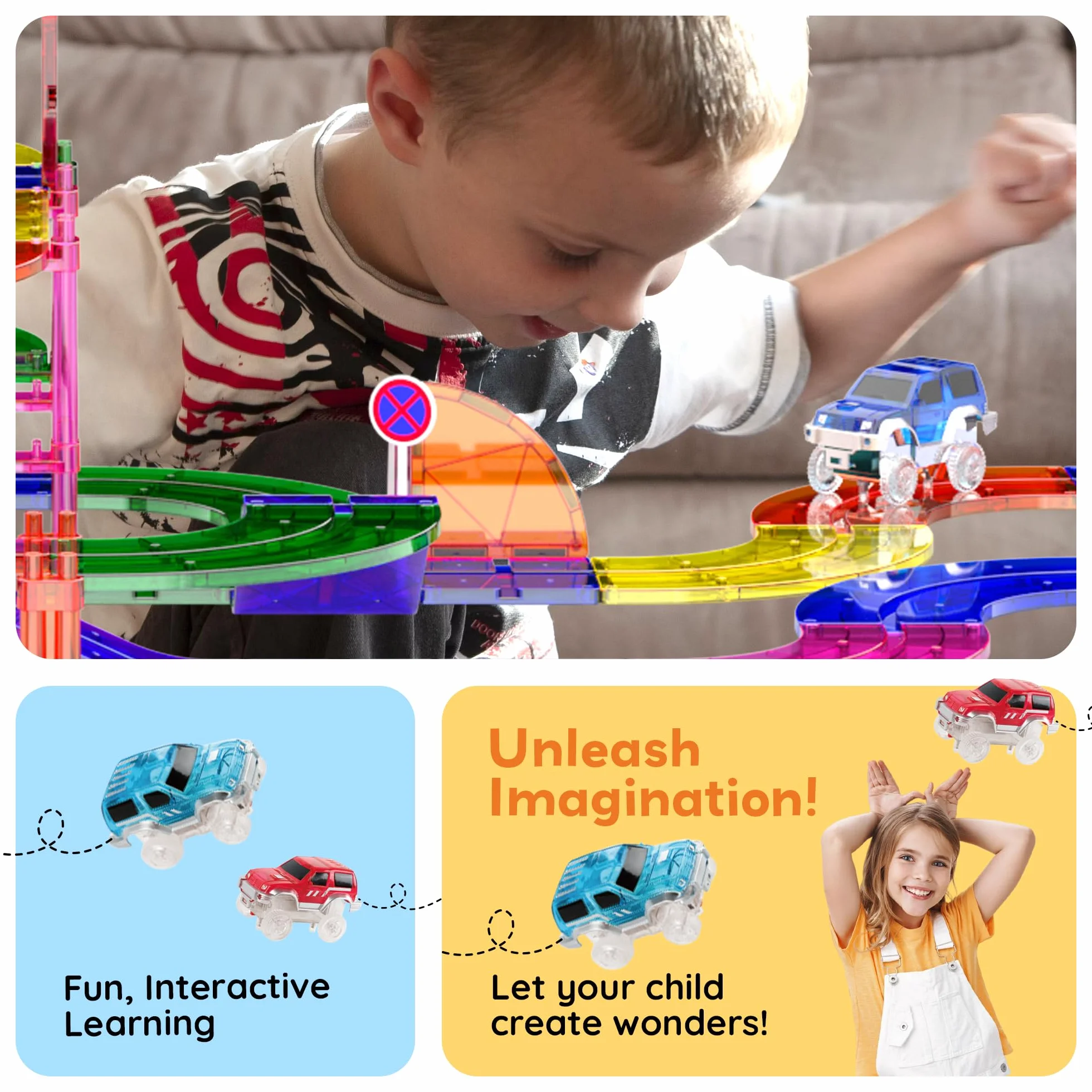 PicassoTiles Zestaw magnetycznych klocków z 2 diodami LED, z regulacją wysokości, znaki drogowe, edukacja, STEM, zestaw do budowania, zabawa, dla chłopców i dziewcząt, 100 szt