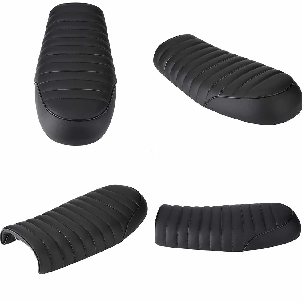 Fotele motocyklowe z retro skóry PU Qiilu ławka do siedzenia dla CG125 GN CG CB200 CB350 CB400SS CB500 CB750 SR500 XJ XS (4 do wyboru) (czarny 2)