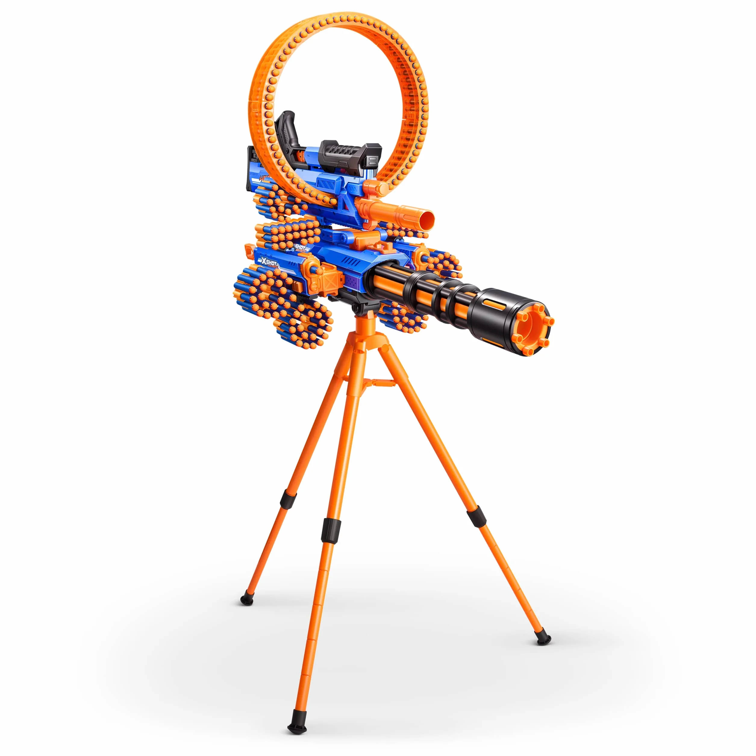 Xshot X-Shot Insanity, Ragefire, Zmotoryzowany Gatlin Blaster Nerf Wyrzutnia Strzałek, Pomarańczowy/Niebieski, Od 8 lat