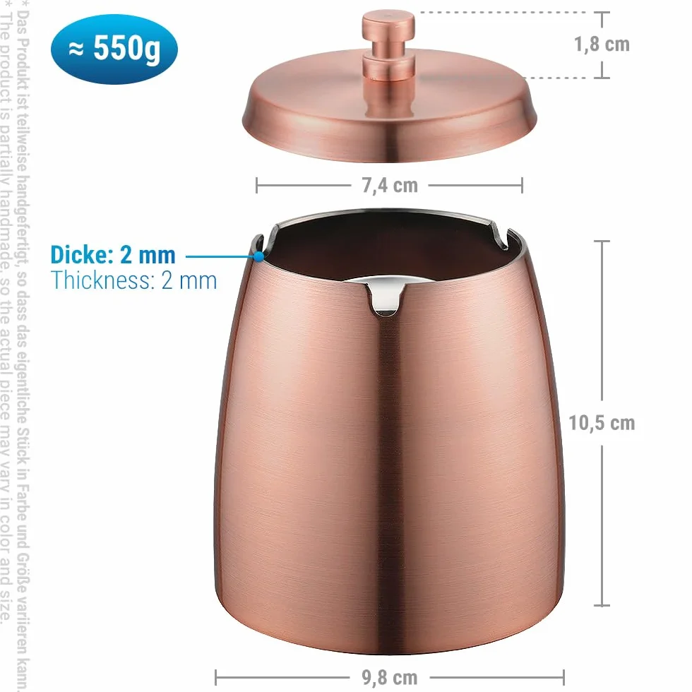 Ecooe wiatroszczelna popielniczka z pokrywą ze stali nierdzewnej XL popielniczka wiatroszczelna i odporna na deszcz, do miedzi na zewnątrz i wewnątrz