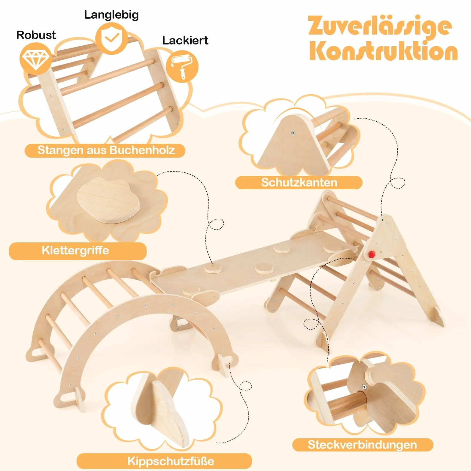 COSTWAY trójkąt do wspinaczki z zjeżdżalnią, łuk wspinaczkowy, w zestawie dwustronna rampa, stelaż do wspinaczki do użytku wewnątrz, składany, trójkąt z prętami do wspinaczki, zjeżdżalnia i huśtawka
