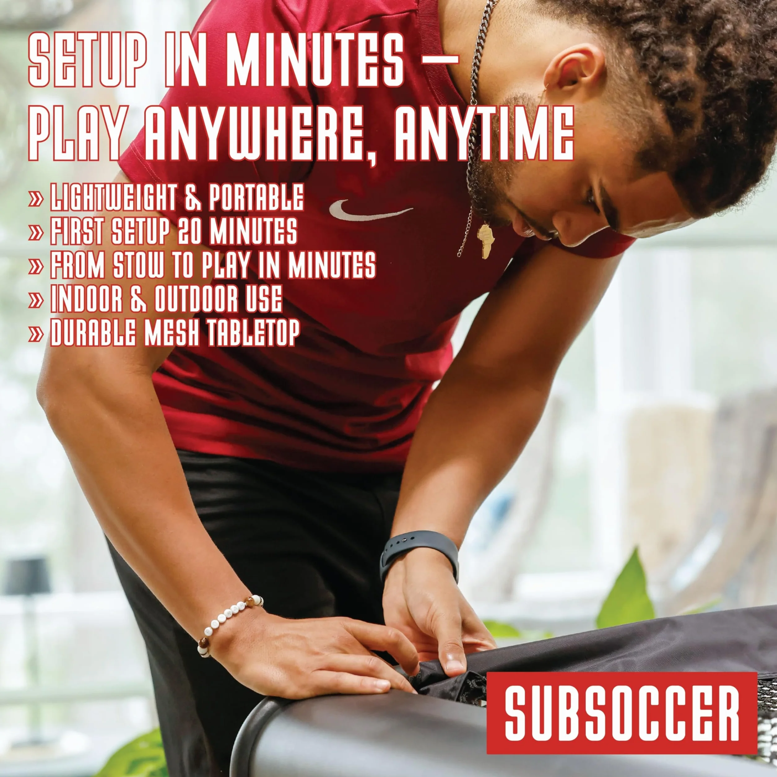 Subsoccer S3 Portable Bench Soccer Game – Lightweight, Easy Assembly, Indoor & Outdoor Use, Includes Table, Benches, Ball, and Tools – Fun for Ages 6+