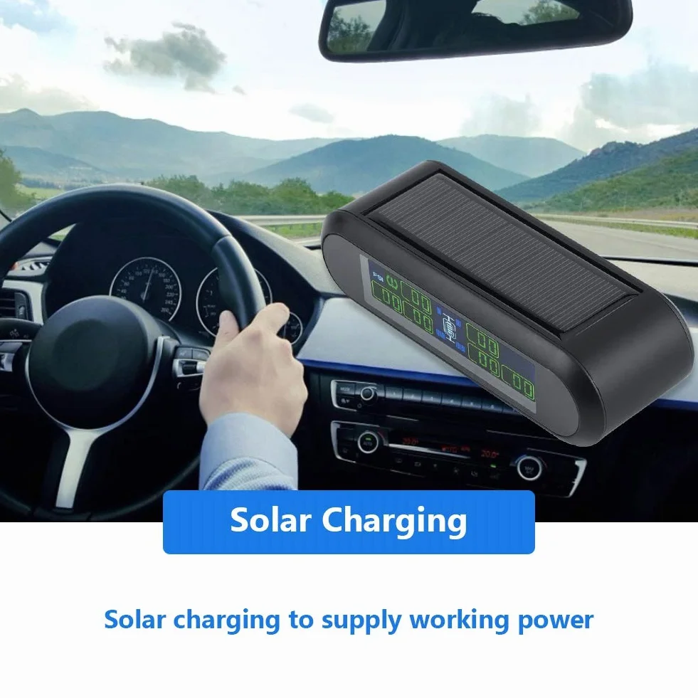 Yctze TPMS 6 Czujniki zewnętrzne Bezprzewodowy system monitorowania ciśnienia w oponach solarnych Monitor LCD Alarm