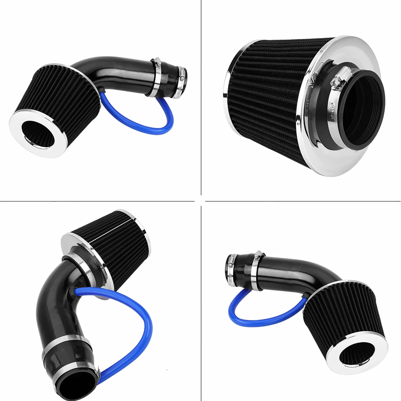 Auto Sport Filtr powietrza, 76 mm 3-calowy uniwersalny zestaw filtra wlotu powietrza chłodzącego, uniwersalny system wlotu powietrza z włókna węglowego z wężem (wzór węglowy)