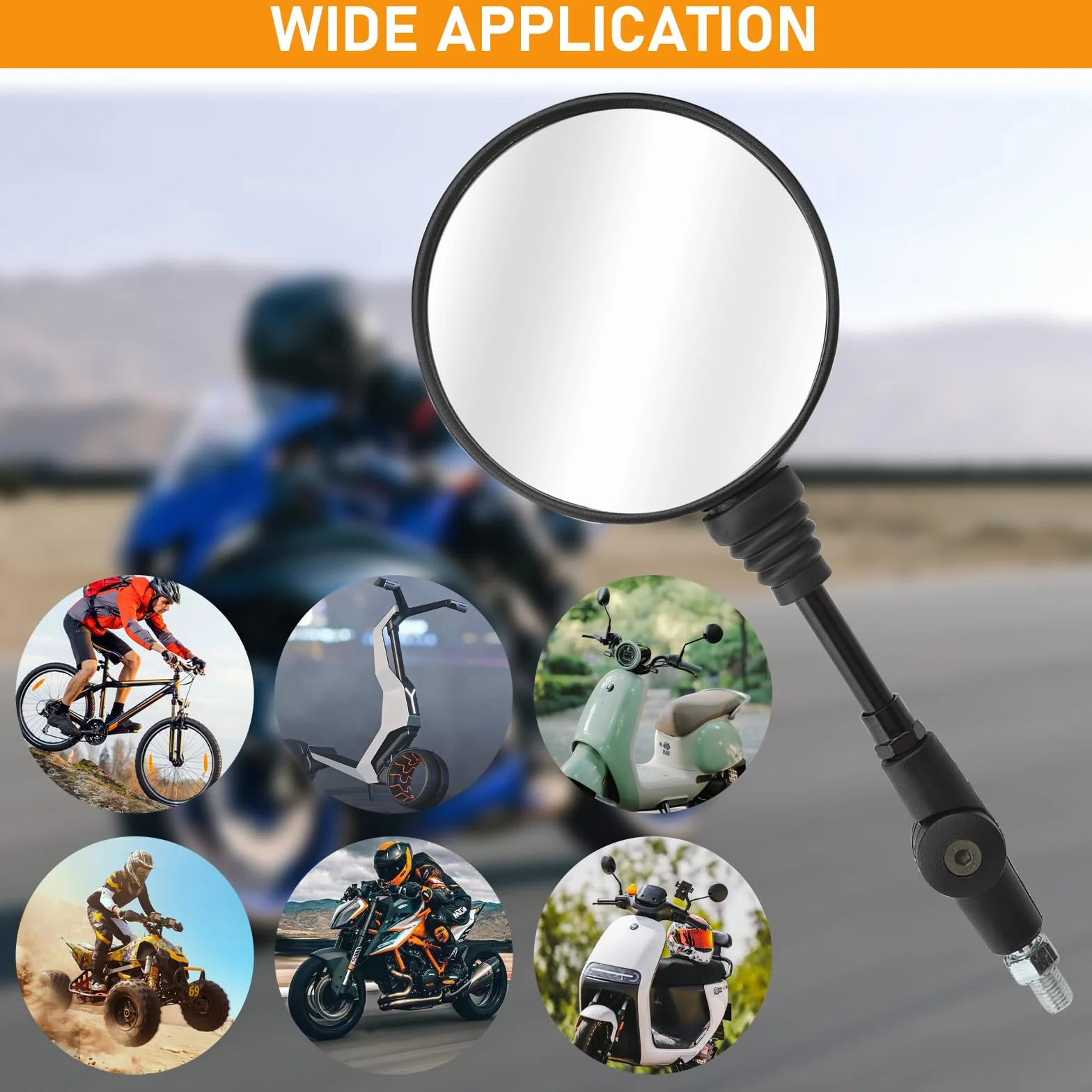 komplet uniwersalnych lusterek wstecznych do motocykla z gwintowanymi mocowaniami M8 i M10, mocowanie na kierownicy, lusterko na końcu kierownicy, lusterko wsteczne do ATV, skutera, hulajnogi