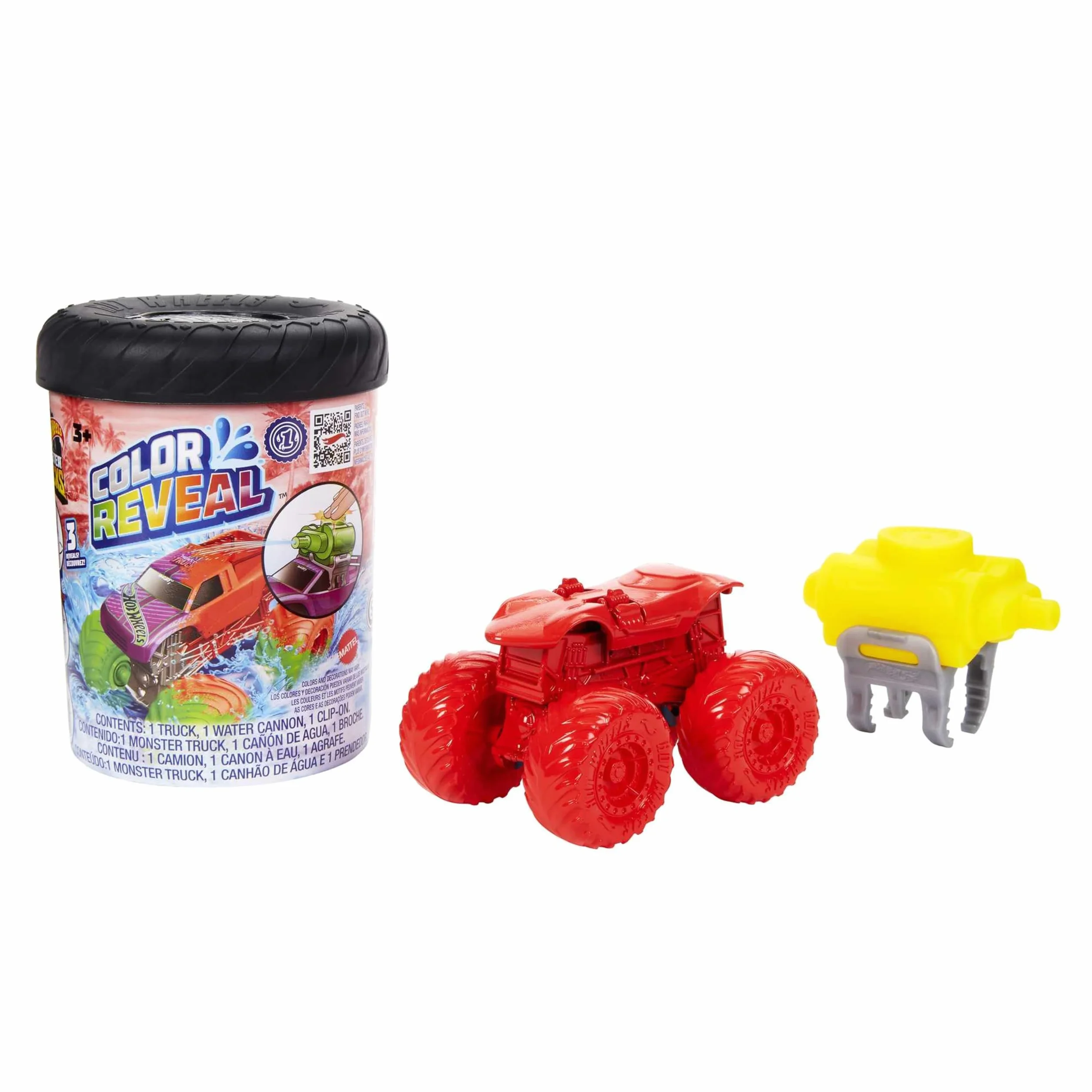 Hot Wheels Monster Trucks Color Reveal 1 zabawkowy pojazd-niespodzianka z wyglądem do odkrycia i ze zmianą koloru w zimnej i ciepłej wodzie, zabawka dla dzieci, HJF39