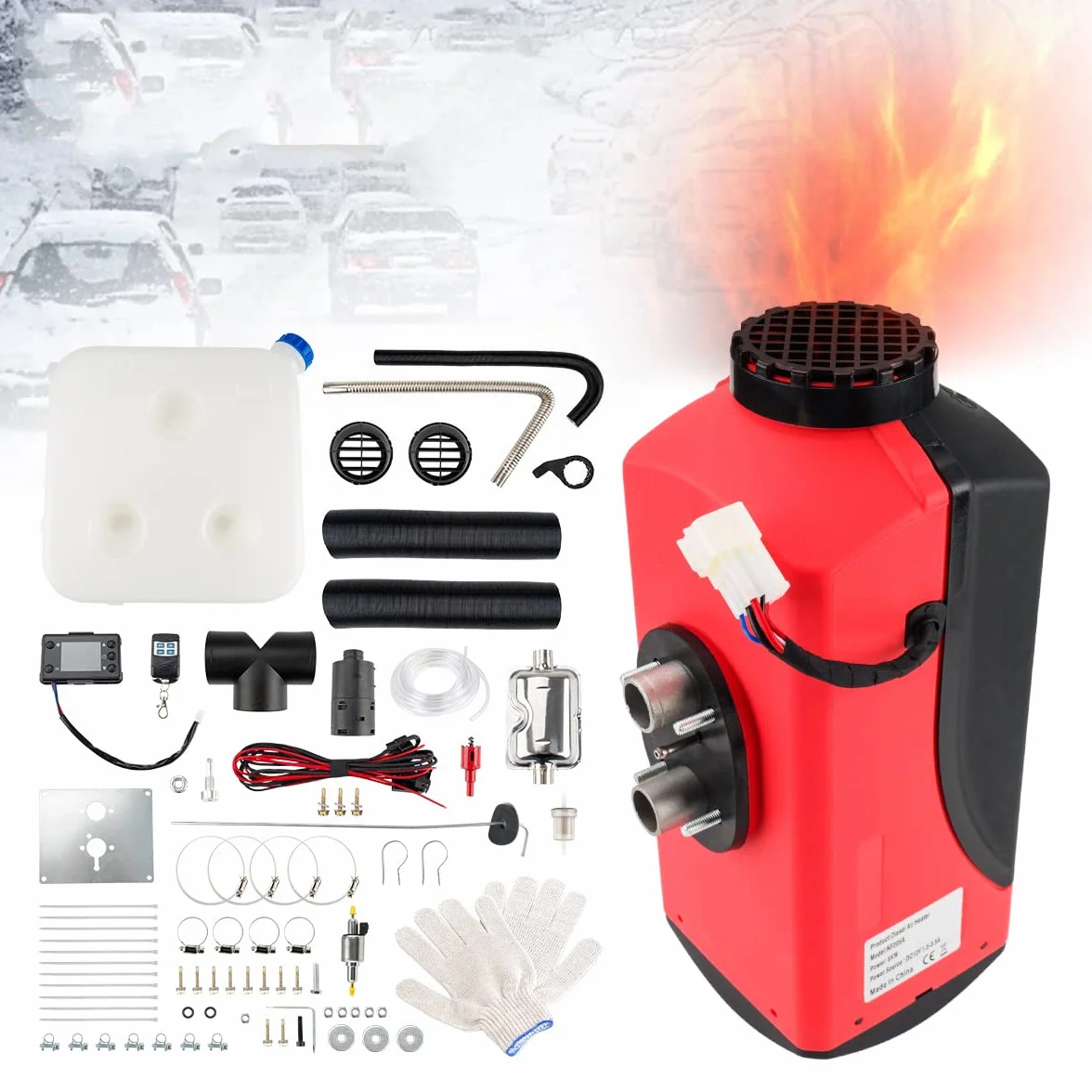 12V 5KW Air Diesel Heater przenośny zestaw ogrzewania postojowego z tłumikiem zdalny wyświetlacz LCD, ciche ogrzewanie Diesel do samochodów ciężarowych łodzi autobusów przyczep kempingowych kamperó