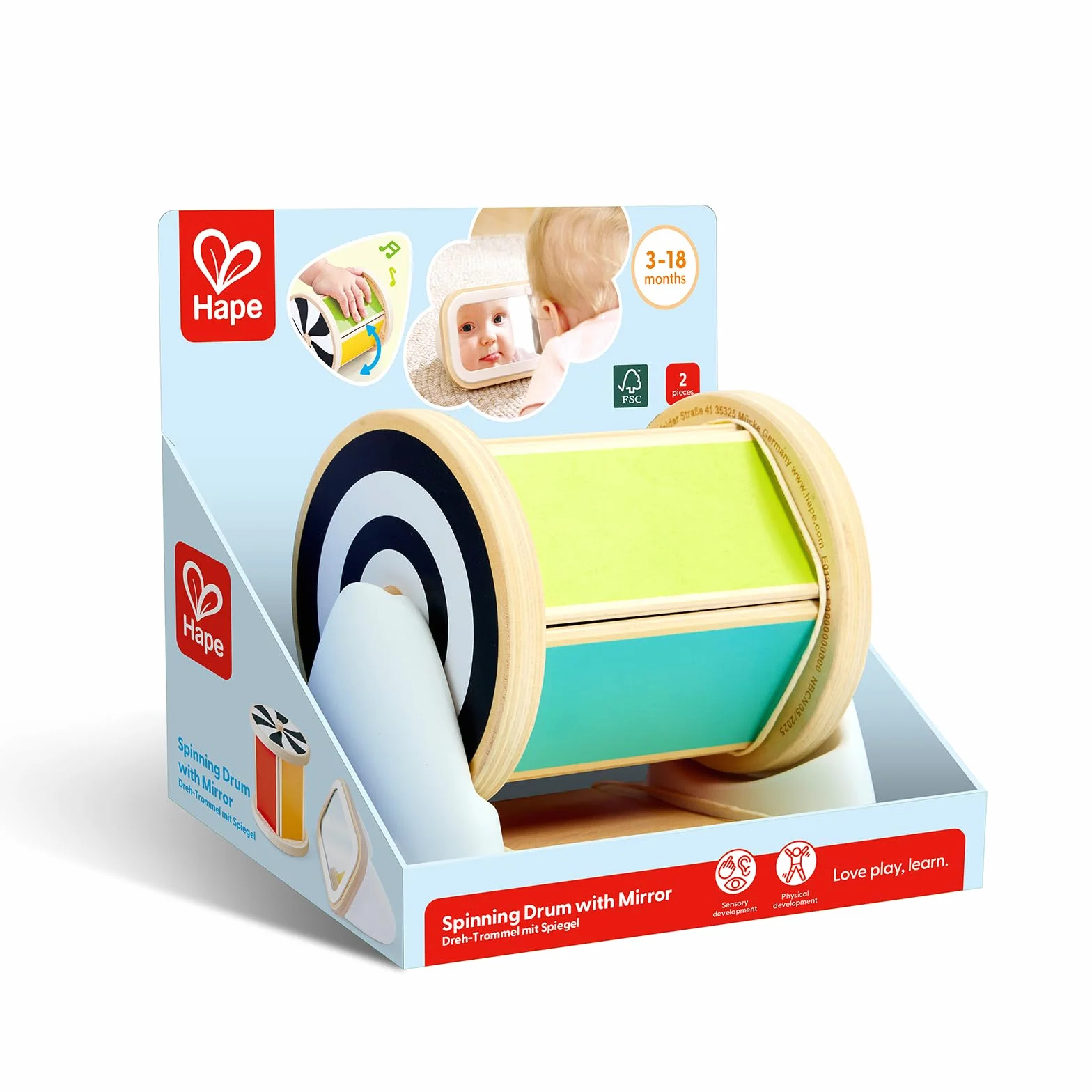 Hape Montessori zabawka obrotowa z lustrem, kolorowa zabawka edukacyjna wspomagająca postrzeganie zmysłowe, drewniana zabawka motoryczna dla dzieci od 3 miesięcy