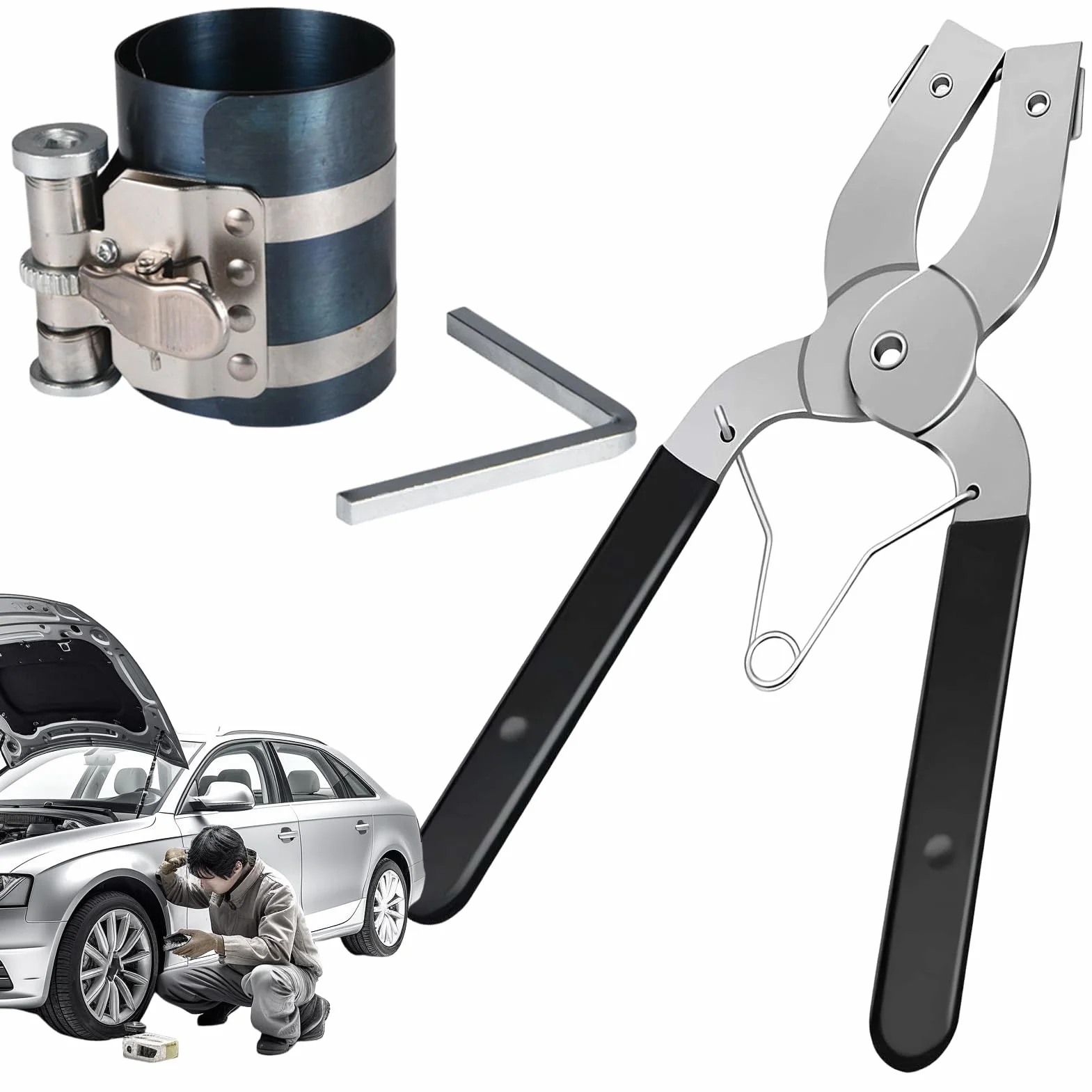 Piston Ring Installer Removal Tool Kit, Adjustable Plier Non-Slip Grip for Truck RV Sedan Engine Repair