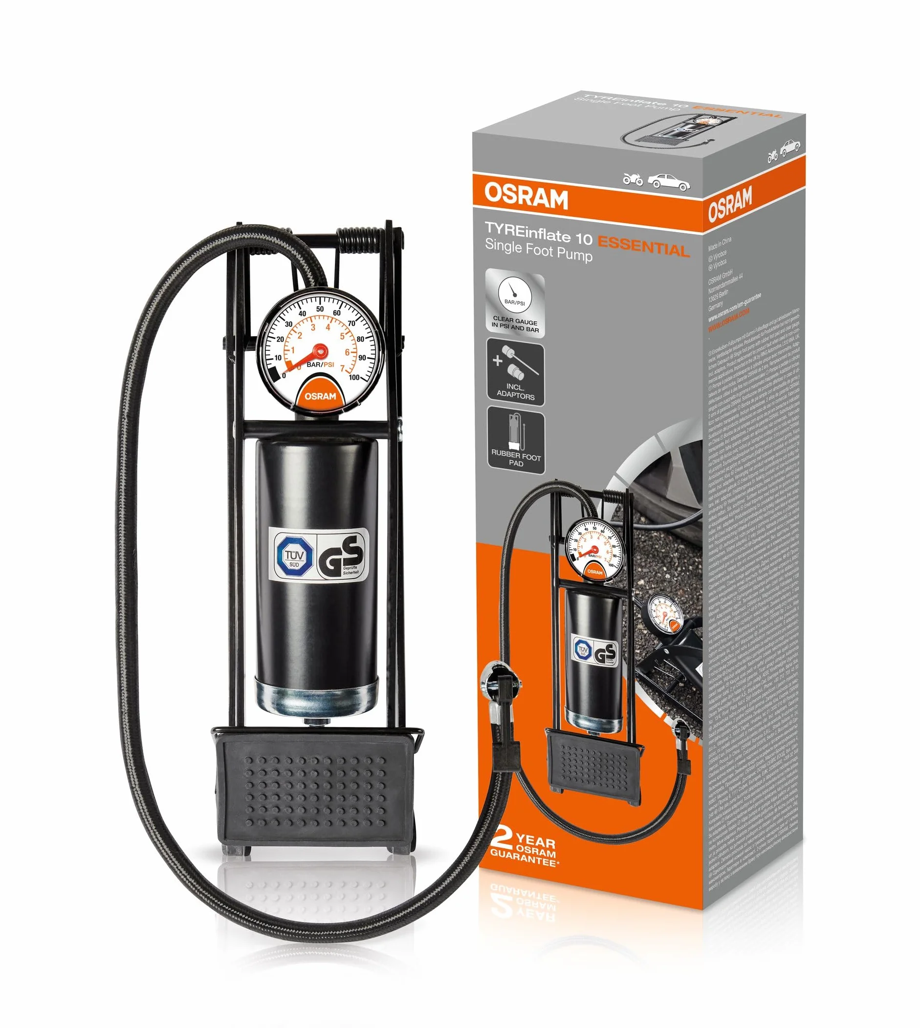 OSRAM TYREinflate 10 ESSENTIAL pompka nożna pedał antypoślizgowy pojedynczy cylinder