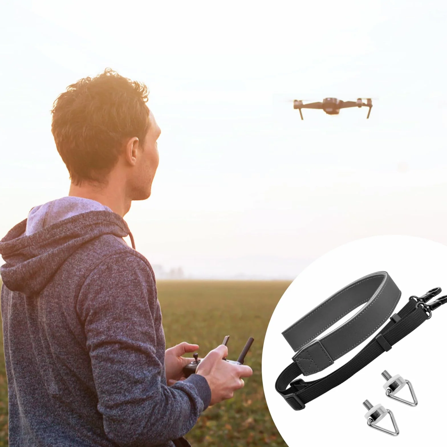 Pasek do DJI RC, skórzana smycz do kontrolera DJI Mini 3 Pro, akcesoria (ciemnoszary)