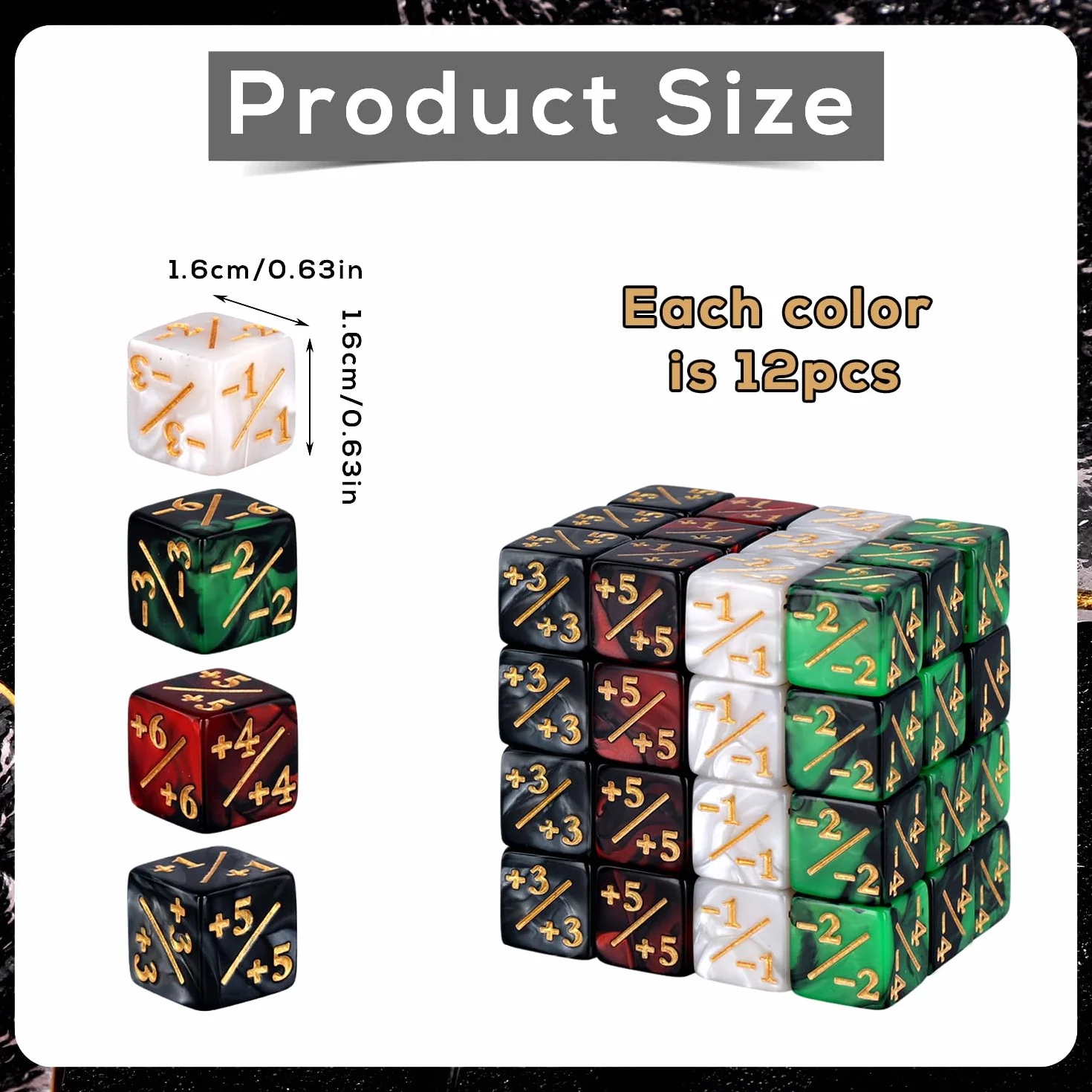 48 Sztuk Akrylowe Liczniki Kostek Token Dice, dla Magic The Gathering Dice Zestaw Liczniki Kosci Kompatybilna z MTG Akcesoria do Gier Karcianych na Impreze Gry Stolowe KTV Bary