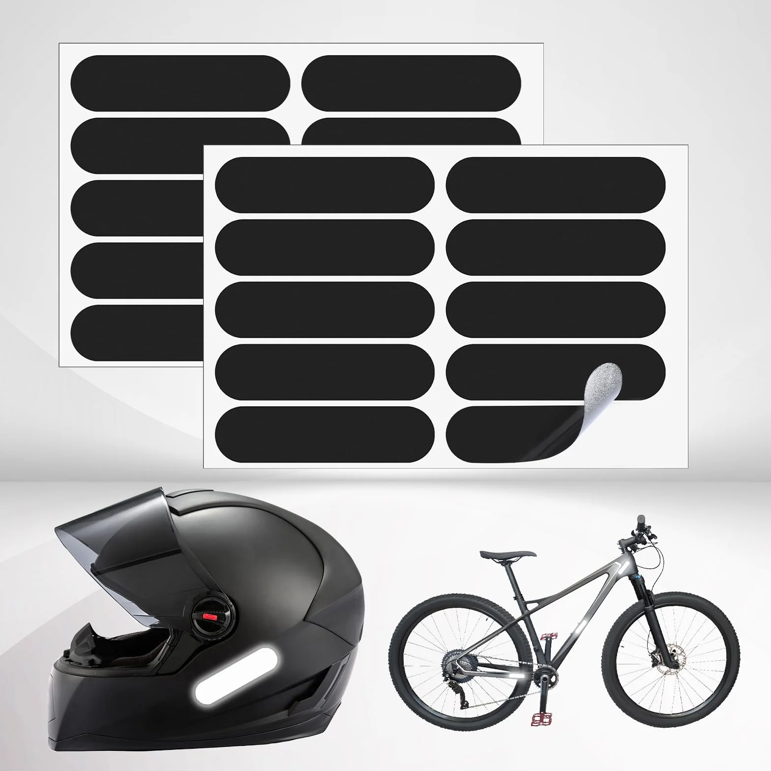 Cobee 10 sztuk odblaskowe naklejki na kask motocyklowy, 15,5 x 10 cm Czarne odblaskowe naklejki Czarne odblaskowe naklejki na kask motocyklowy Naklejka na kask odblaskowa