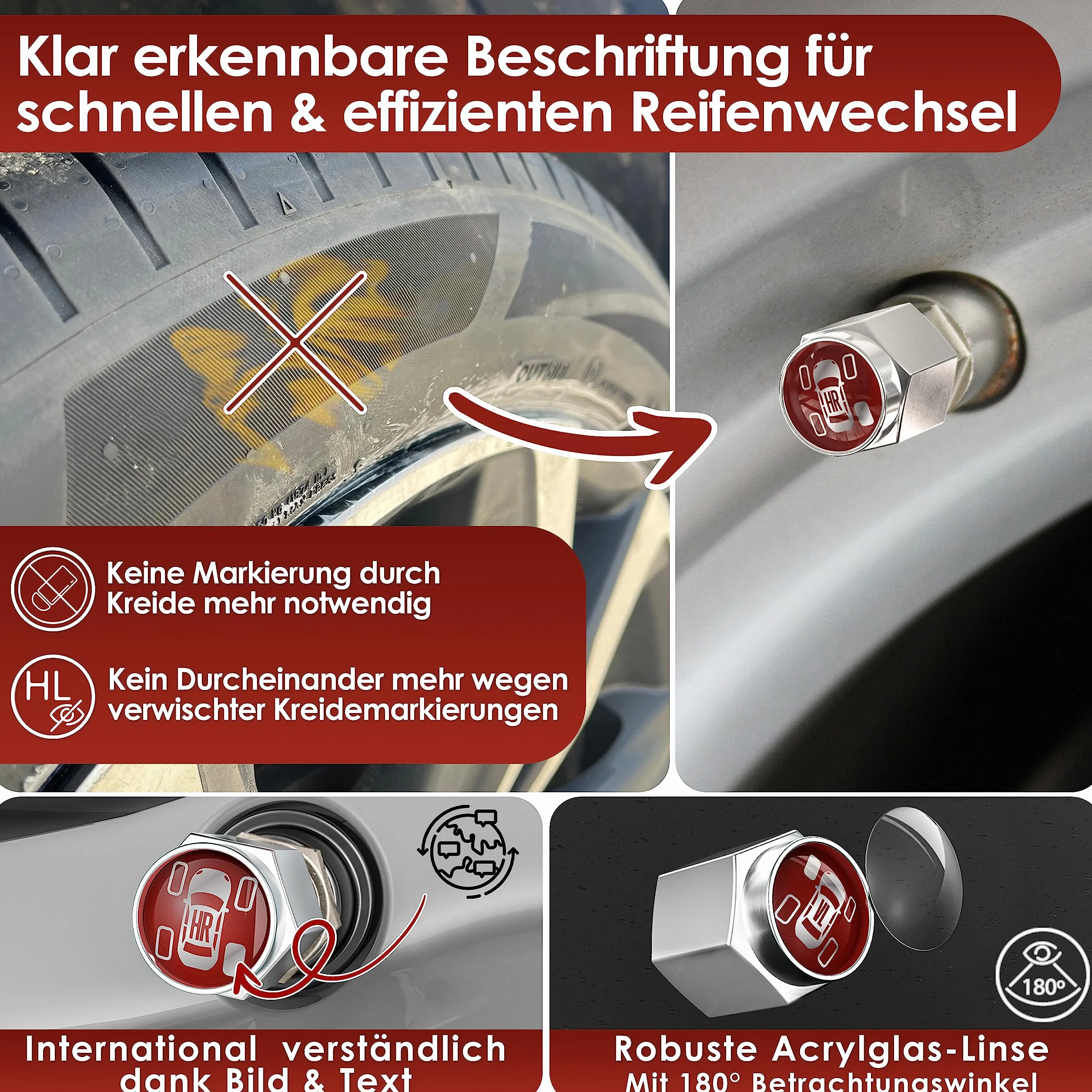 WEIDEBACH® Aluminiowe sześciokątne korki zaworu, 10 pak, korki samochodowe, anty-poślizgowe korki rowerowe, korki rowerowe, korki samochodowe, osłony zaworu, korki opon, VALVECAPS-METAL-10PCS-WB