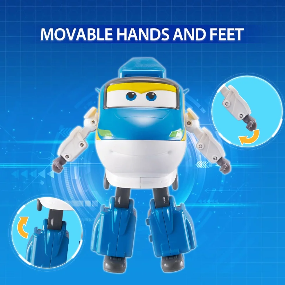 Super Wings - Pociąg transformacyjny Robot Tony odpowiedni dla chłopców i dziewczynek w wieku 3, 4, 5, 6, 7 lat, pociąg transformacyjny, figurki akcji, do przedszkola, zabawy i prezentów urodzinowych,