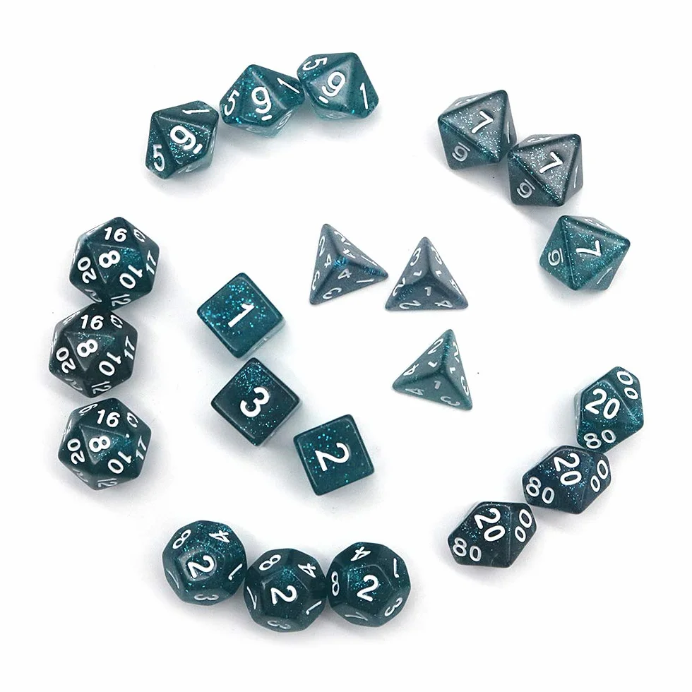 DollaTek Glitter Point Polyhedral Dice Set Gry sto?owe Ko?ci 3 zestawy ko?ci 3 x 7 (21 sztuk) Die Series D20 D12 D10 D8 D6 D4 DND DND RPG MTG Double Colors One Piece (niebieski)