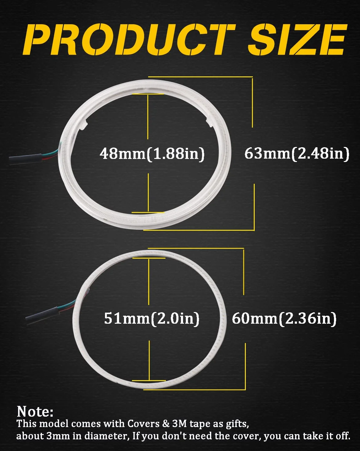 Qasim 1 para 60 mm Angel Eyes RGB LED COB Halo Pierścień Angel Eyes Uniwersalny do DRL Reflektor samochodowy Motocykl Lampa ostrzegawcza z osłoną Sterowanie Bluetooth Mobilna aplikacja 12V
