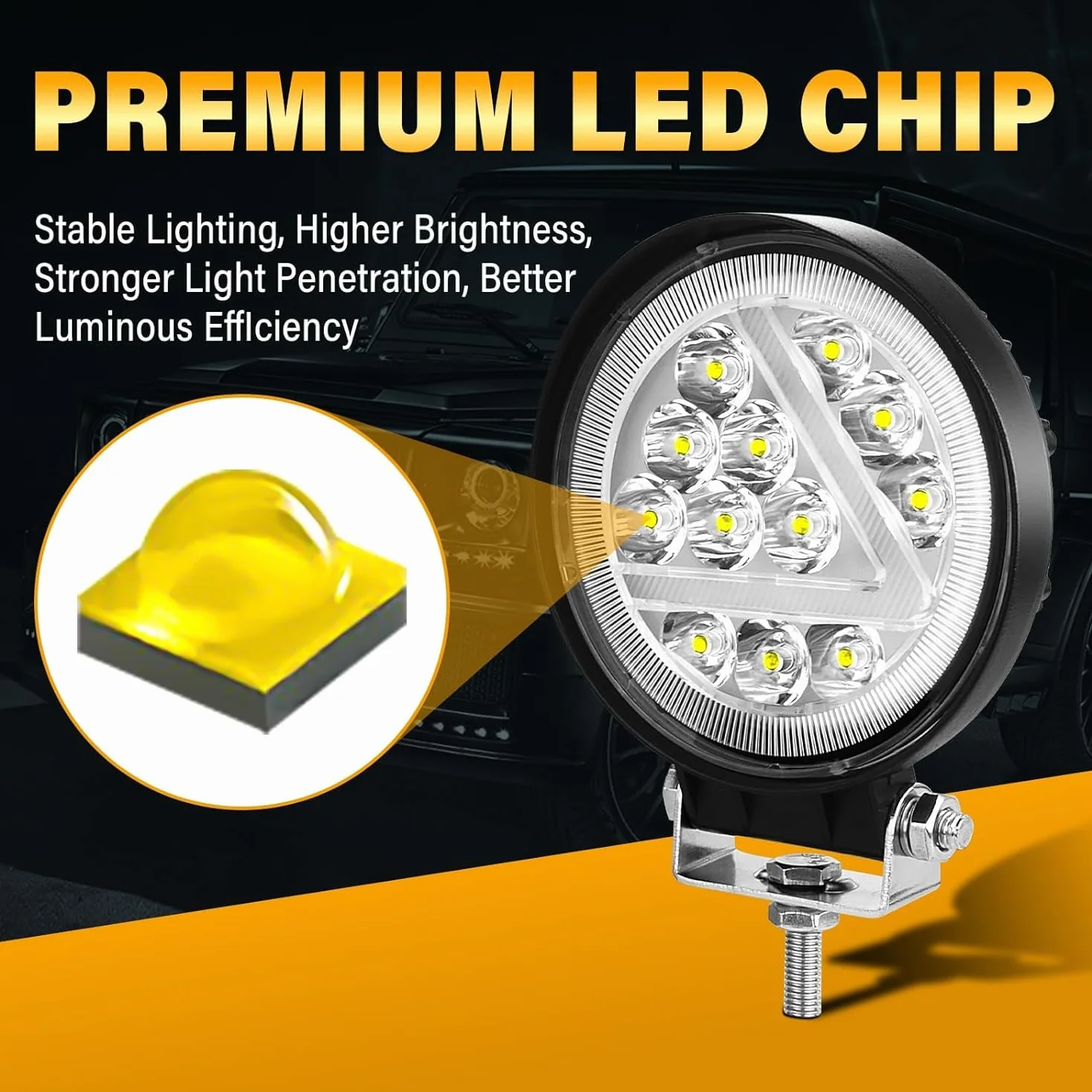 Willpower 2 reflektory robocze LED z zestawem kabli, 4", 36 W, reflektor LED, 12 V, do samochodów, koparek, przyczep, traktorów, ciężarówek, SUV-ów, offroadowych