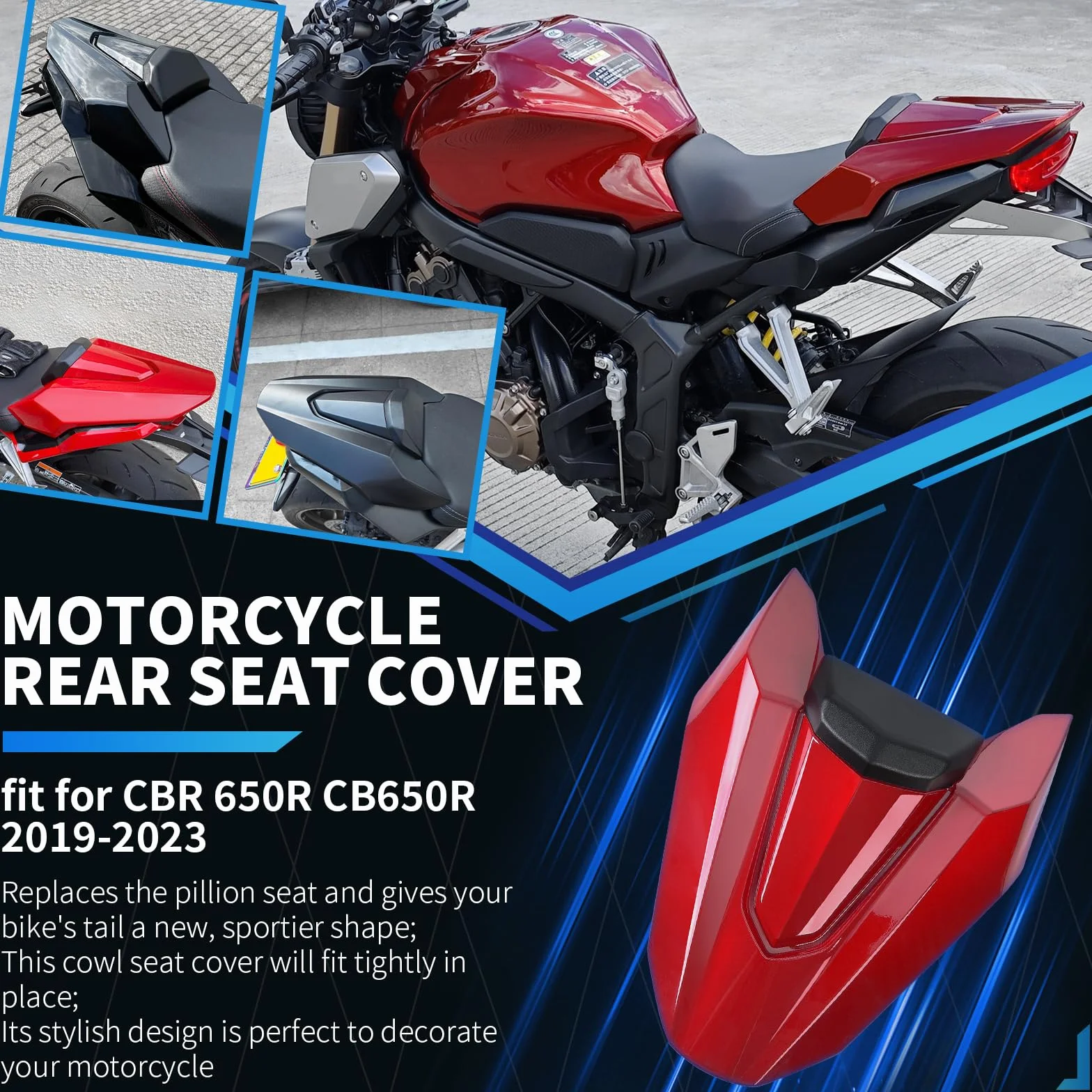Pokrowiec na tylne siedzenie motocykla Ho&n&da CB650R CBR650R 2019-2023 czerwony
