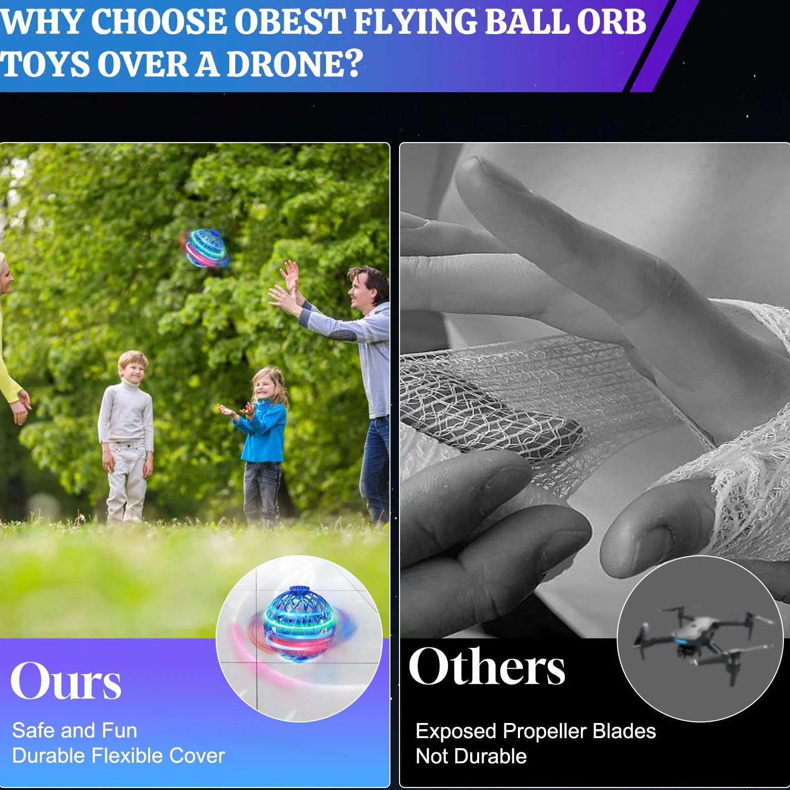 OBEST UFO Mini Drone Enfant,MINI Balle Volante Lumineuse,Hand Spinners LED,Flying Ball Sur La Paume,Toupie Enfant,Boule Volante Lumineus