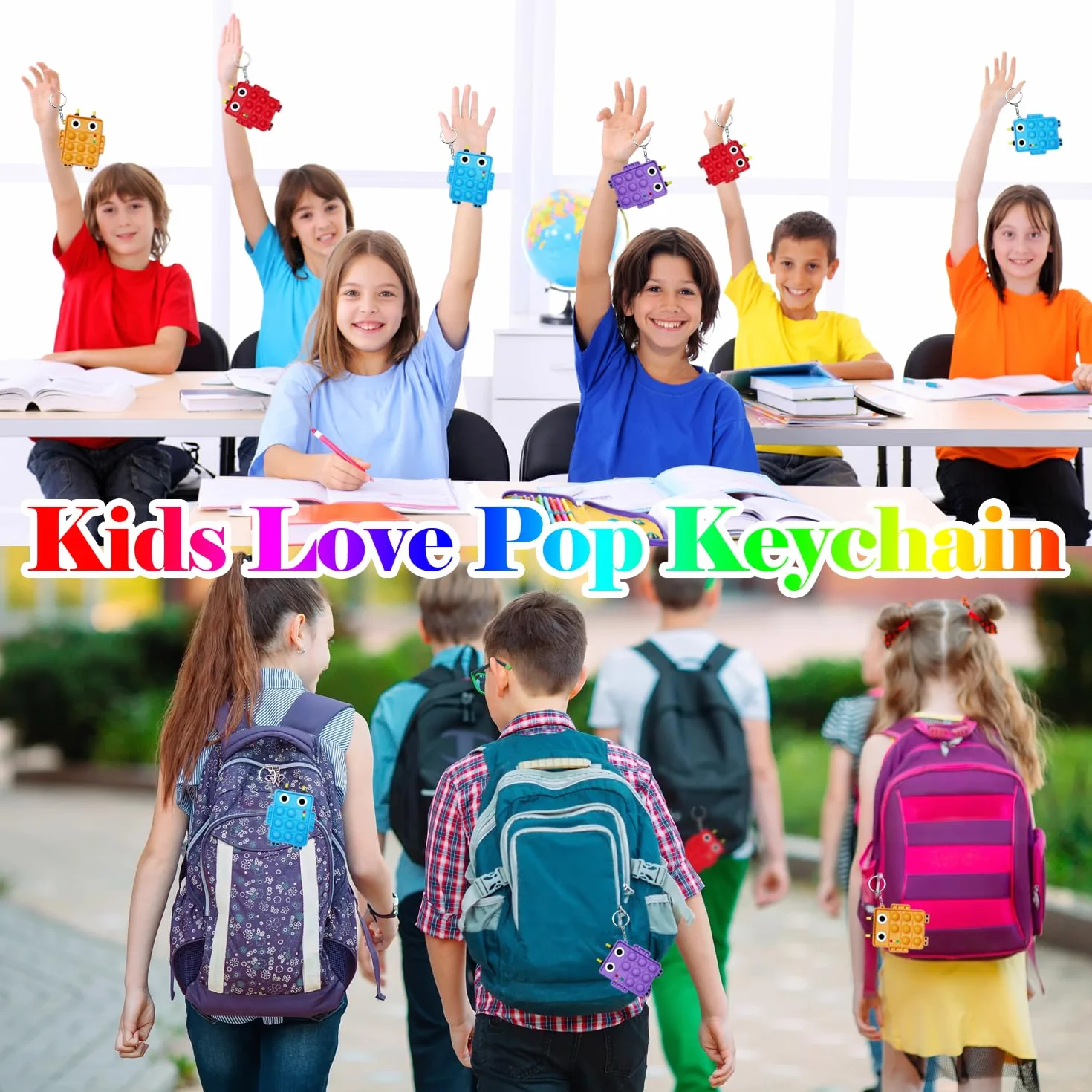 4 szt. Mini Pop Push It Fidget Zabawka Breloczek, kolorowy silikonowy bąbelek bąbelkowy Pop Zabawki sensoryczne, wyciskanie Silikonowy Pop Bubble Autyzm, zabawki antystresowe dla dzieci